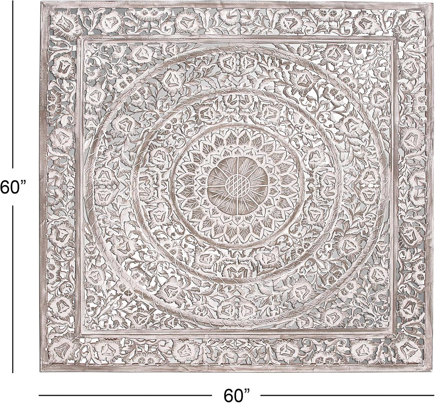 Deco 79 Wood Carved Wall Panel, 60 by 60, White, (34114)