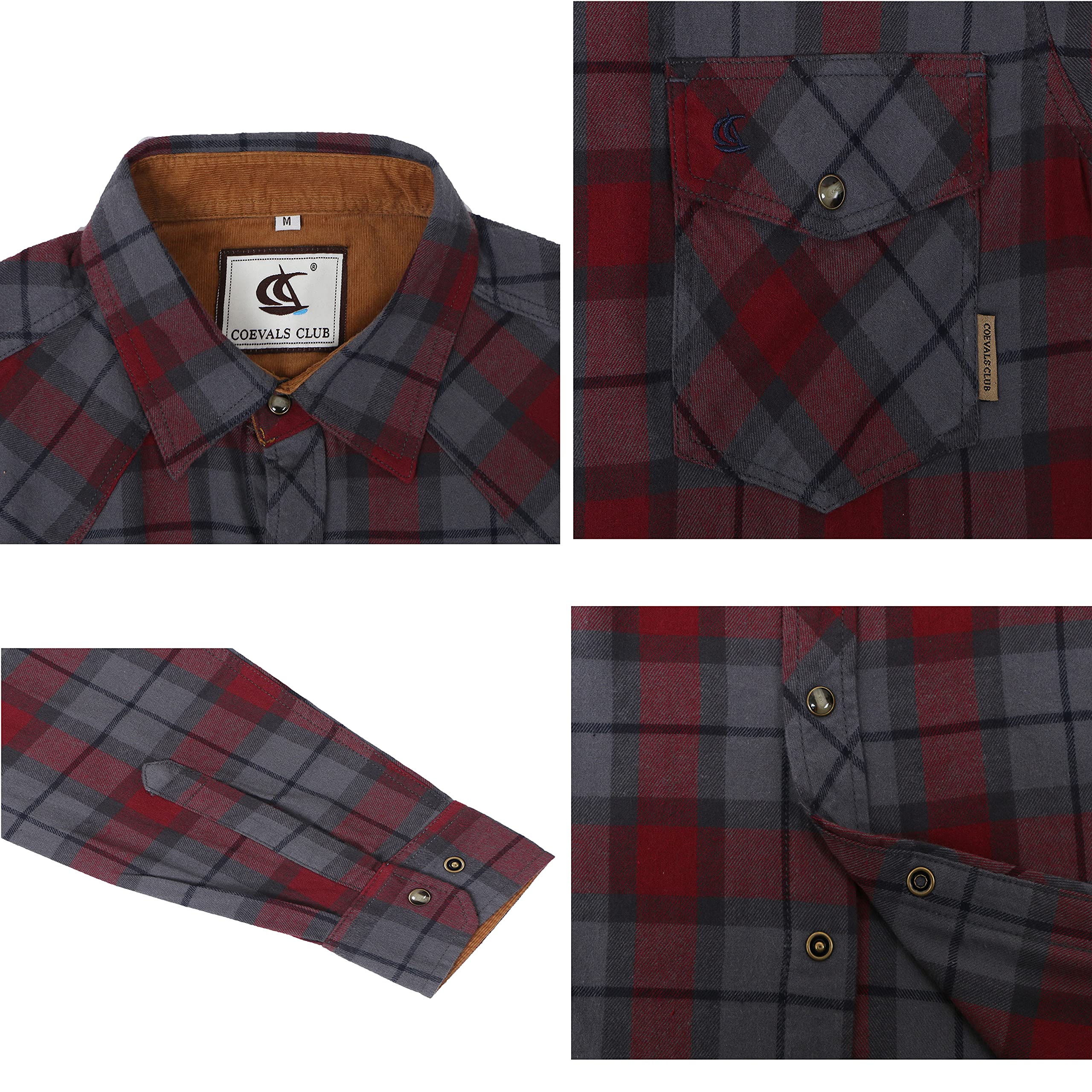 COEVALS CLUB Chemise de travail décontractée en flanelle pour homme, Merlot/gris #8, Taille 3XL