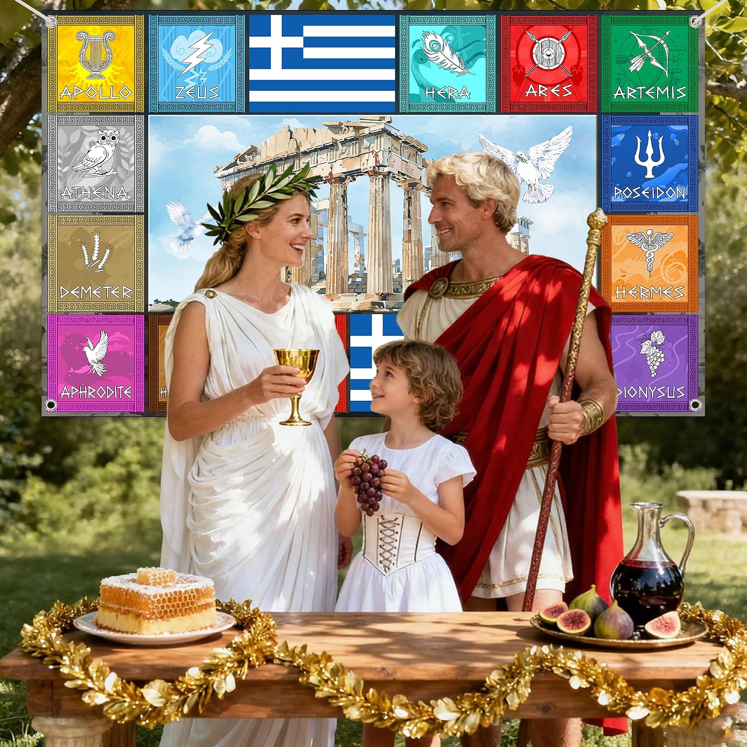 Greek Mythology Party Banner Decorations - Percy Jackson Birthday Decoration with Backdrop 70.8 x 43.3 inch, Ancient Greece Party Supplies for Birthday Graduation Wedding Baby Shower