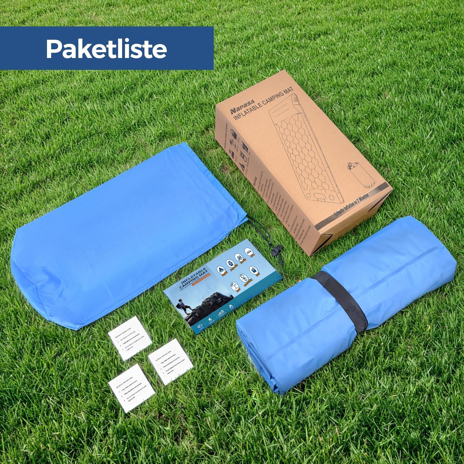 NAPASA Isomatte Camping, 14CM Verdicktes Aufblasbare Matratze mit Eingebauter Fußpresse Pumpe & Kissen, Wasserdicht, Anti-Ripstop Schlafmatte für Wandern, Strand, Reisen, Zelt(Blau)