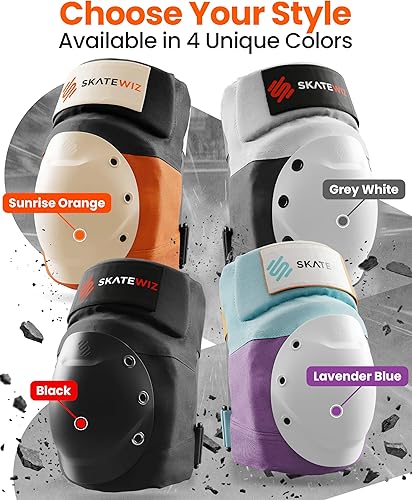 Miniatura 6 de Skatewiz Equipo de protección para patinaje, rodilleras para adultos, coderas y muñequeras para adultos [6 piezas] - Escudo - Patines de rodillos