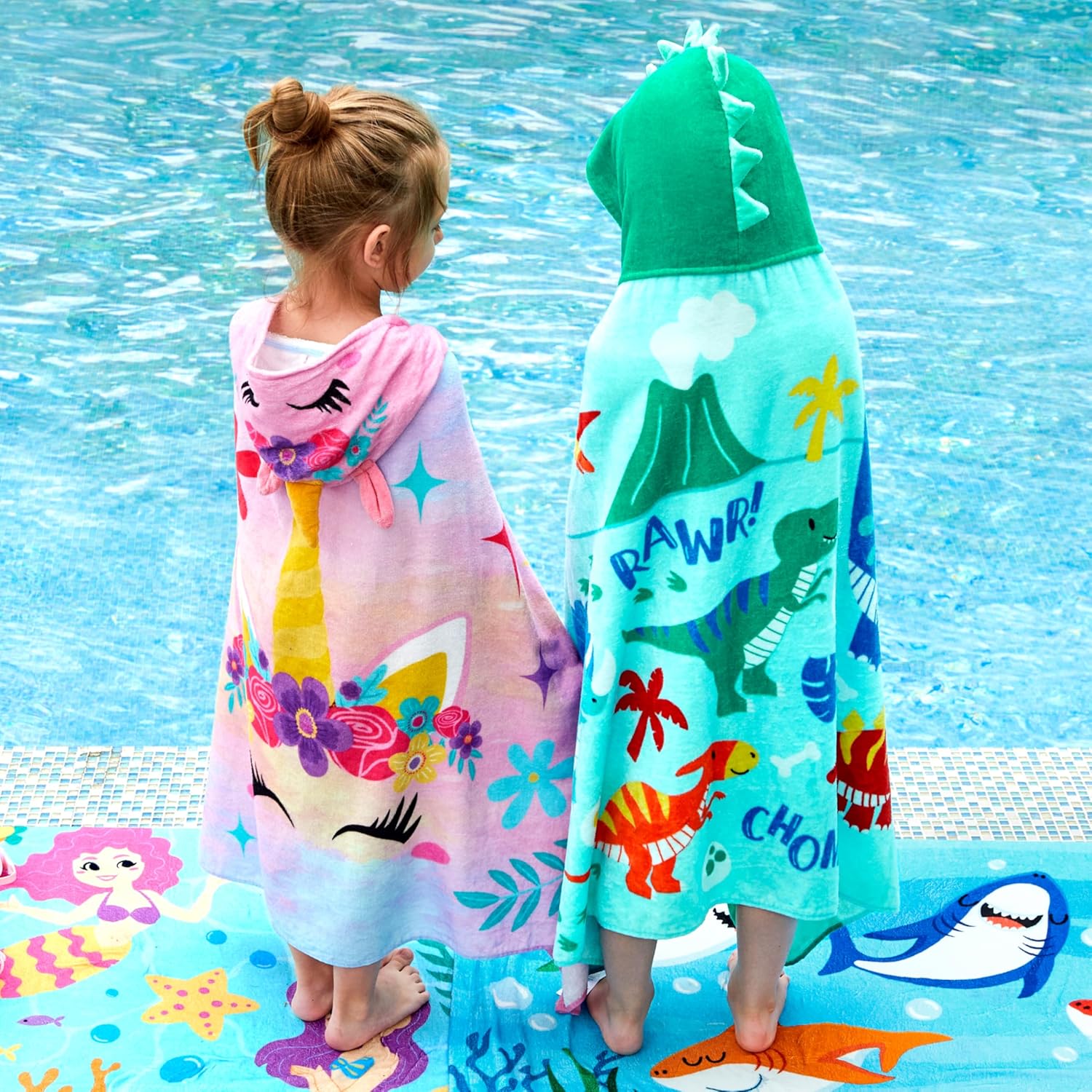 Joiedomi Dinosaur Hooded Towels for Kids Soft 100% Cotton Kids Beach Towel 30" x 50" for 3-10 Years Boy Girl Beach Hooded Poncho Absorbent Pool Toddler Swim Bath Wrap - Image 7