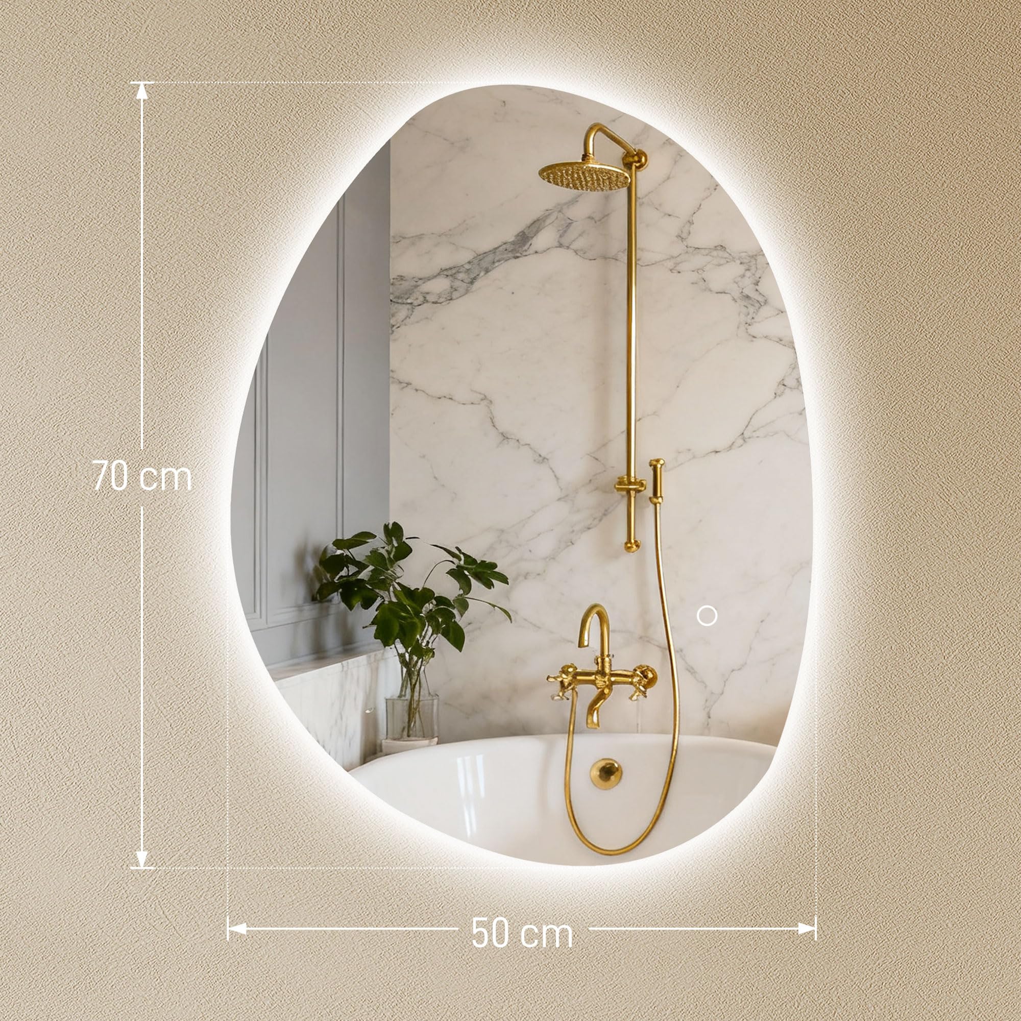 HOMCOM Miroir Salle de Bain LED 70 x 50 cm Mural Asymétrique Anti-buée 3 Couleurs Dimmable IP44 Argenté