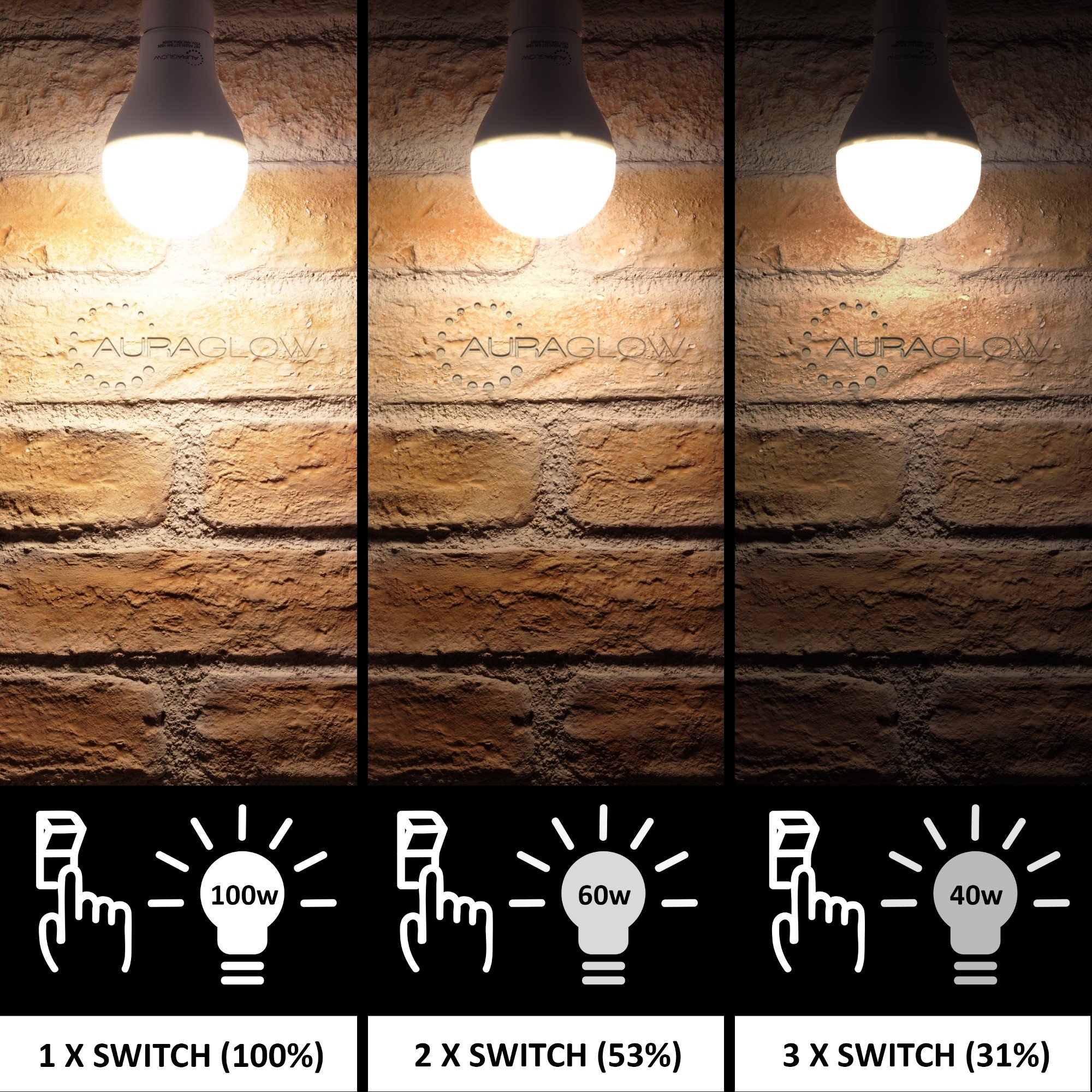 Auraglow 3 Stufen Dimmbare LED Lampe E27 ohne Dimmer, Warmweiß, 8er Pack | 14W Edison Schraubsockel, 100W Äquivalent, Lichtschalter dimmt drei Helligkeitsstufen, für Nachttischlampen, 3000K