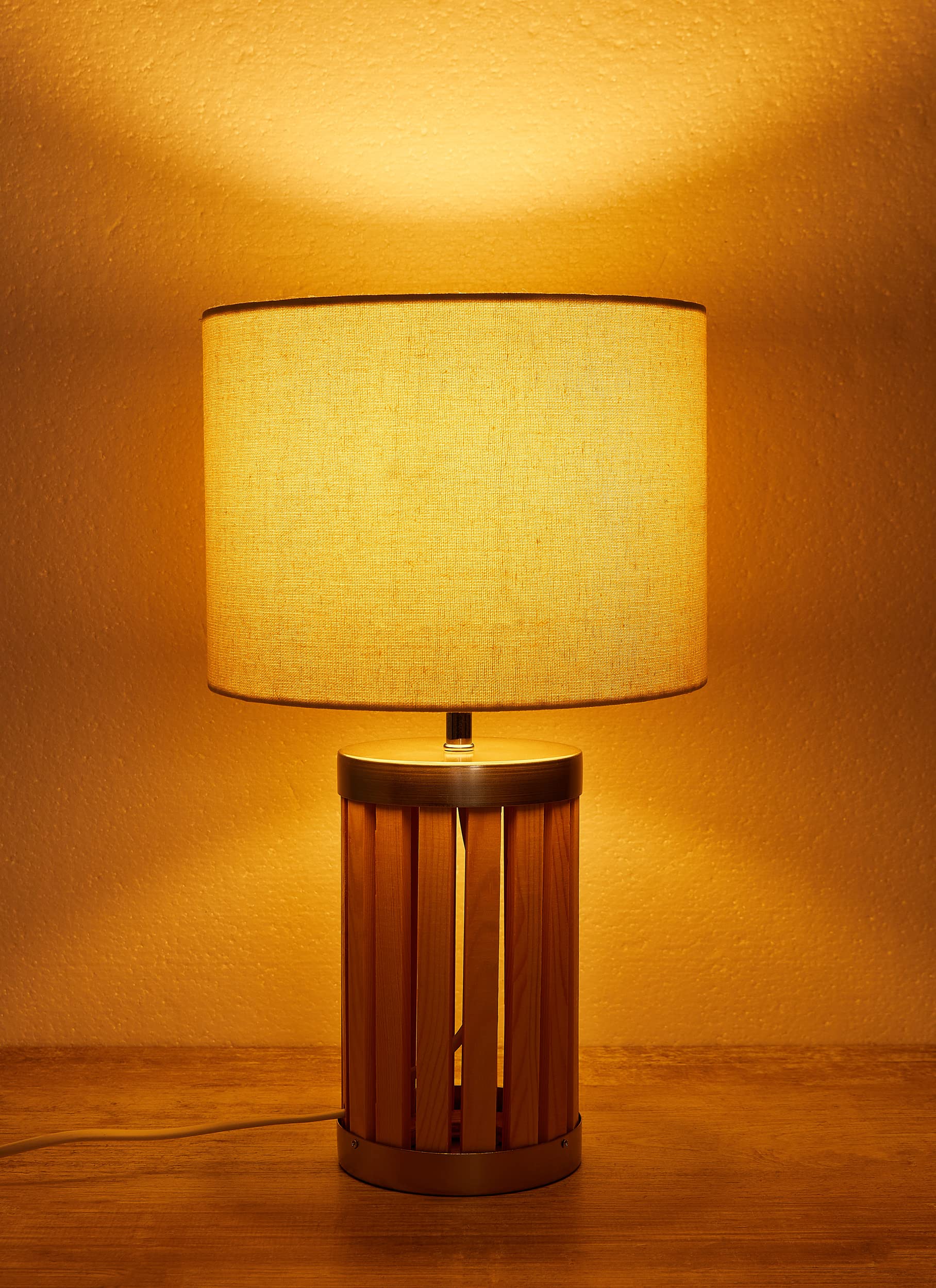 BRUBAKER - Lampe de table/de chevet - Lot de 2 - Design moderne - Hauteur 41 cm - Pied en Bois & Métal - Abat-jour en Tissu/Beige