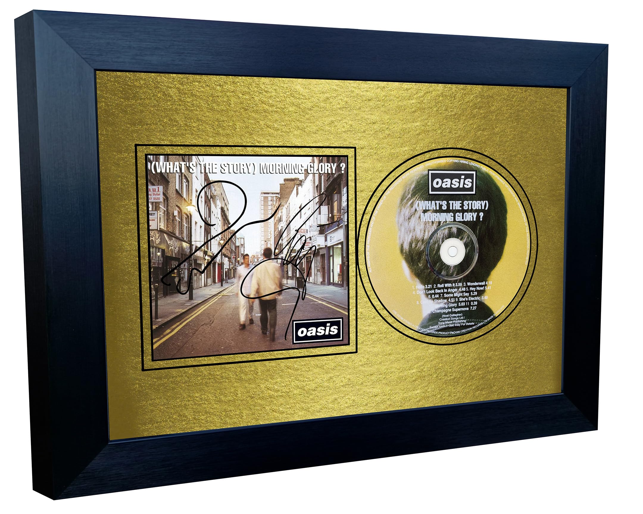 Kitbags & Lockers Black A4 Oasis Definitely Maybe (Whats The Story) Morning Glory Album Cover Liam Noel Gallagher Music Autographed Signed Photo Photograph Picture Frame ((What's The Story) Morning Glory, Gold Mount, A4)