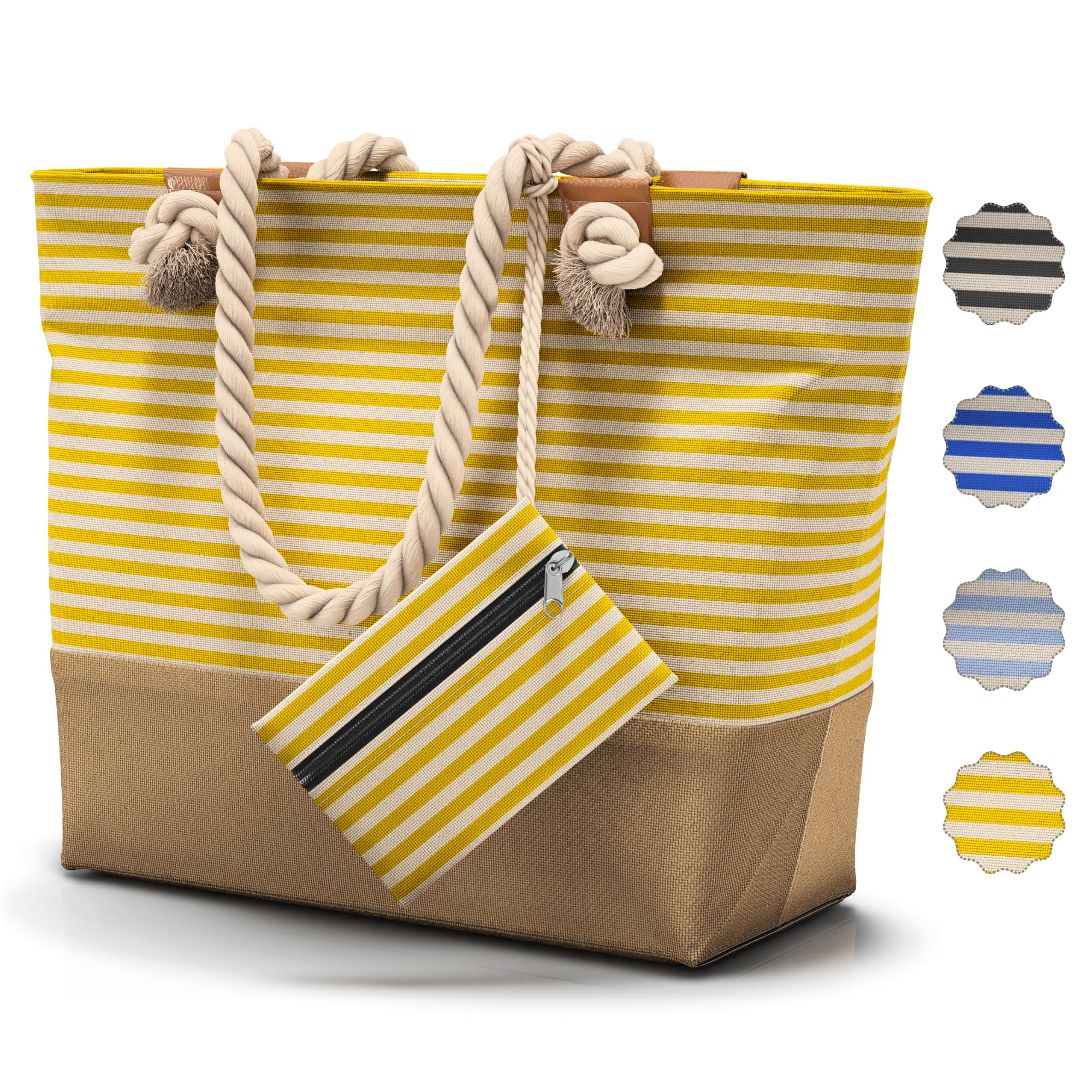 Flora Furora Bolsa Playa Grande XXL Familiar, Mujer, Hombre - con cremallera y 2 bolsillos interiores (para bañadores mojados y objetos de valor) asa cómoda, ligera, grande, impermeable | Bolsa de Viaje Grande
