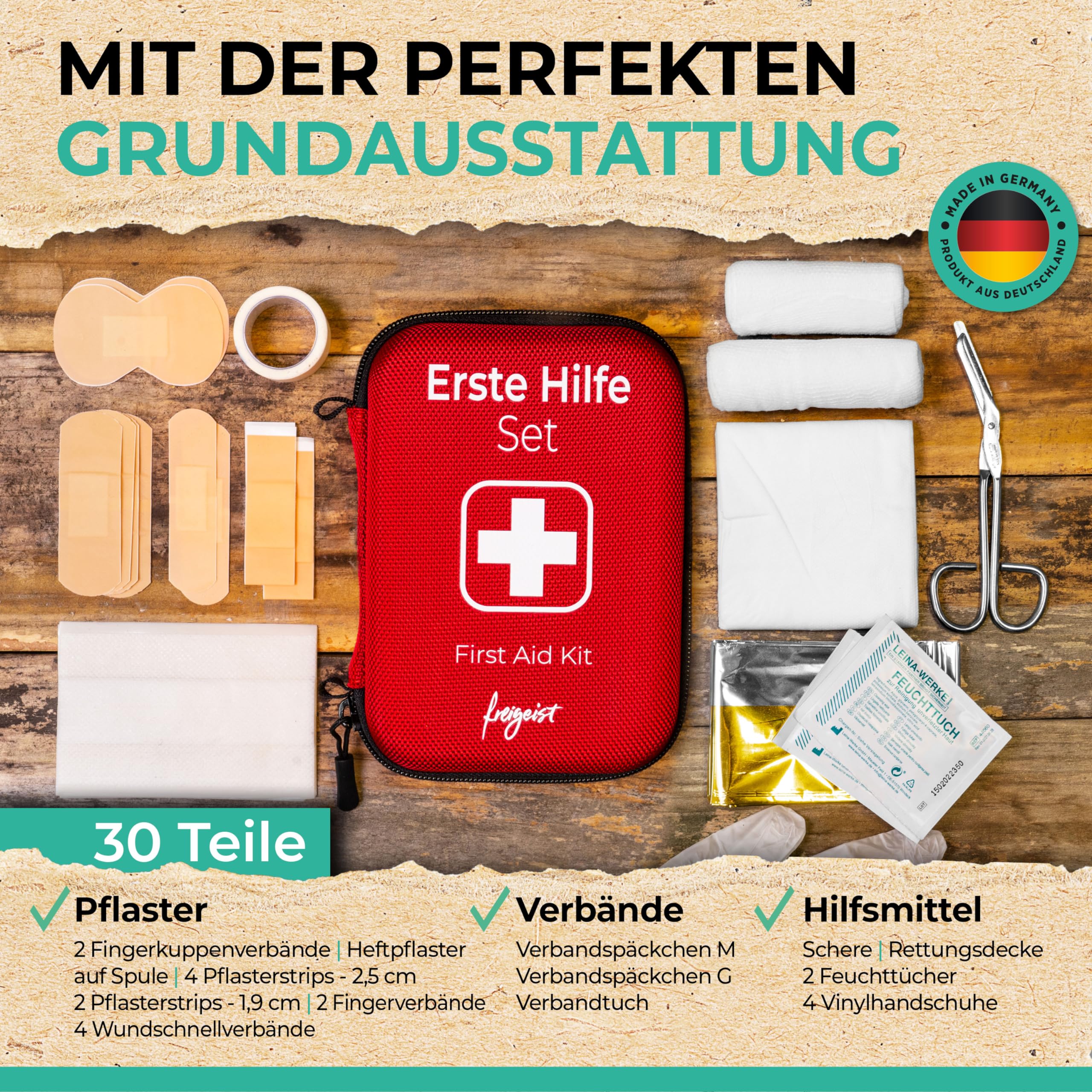 Erste Hilfe Set Outdoor I First Aid Kit, Erste Hilfe Tasche, Erste Hilfe Set Kinder - Perfektes Wandern Zubehör, Erste Hilfe Set Fahrrad Mini I Das Reise Gadgets in top Qutalität "Made in Germany"