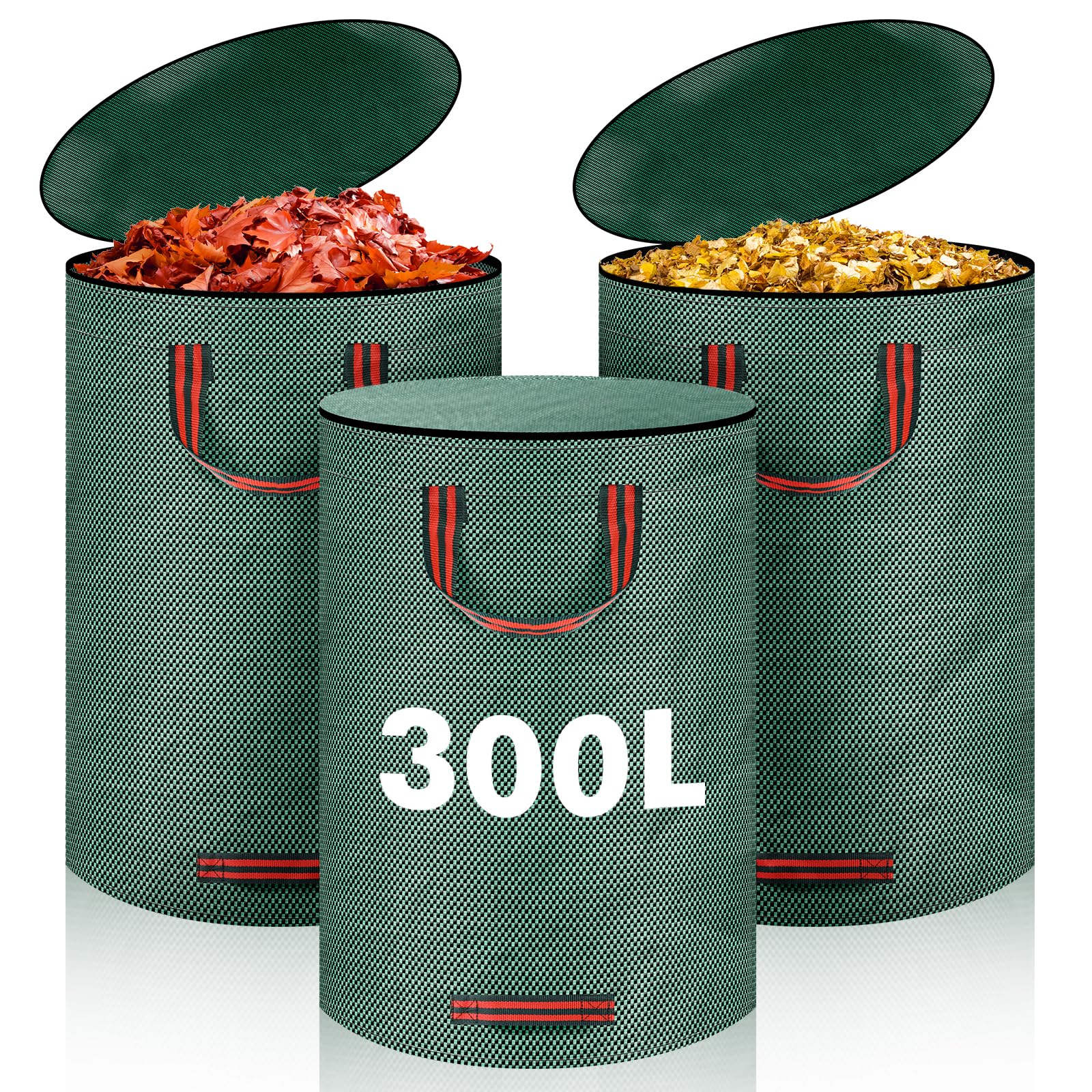 3x 300L Bolsas de Residuos de Jardín, Sacos de Jardín con Tapa y Asas, Bolsas de Jardinería Reutilizable y Plegable, Impermeable Jardineria de Sacos para Recoger Plantas, Residuos y Hojas