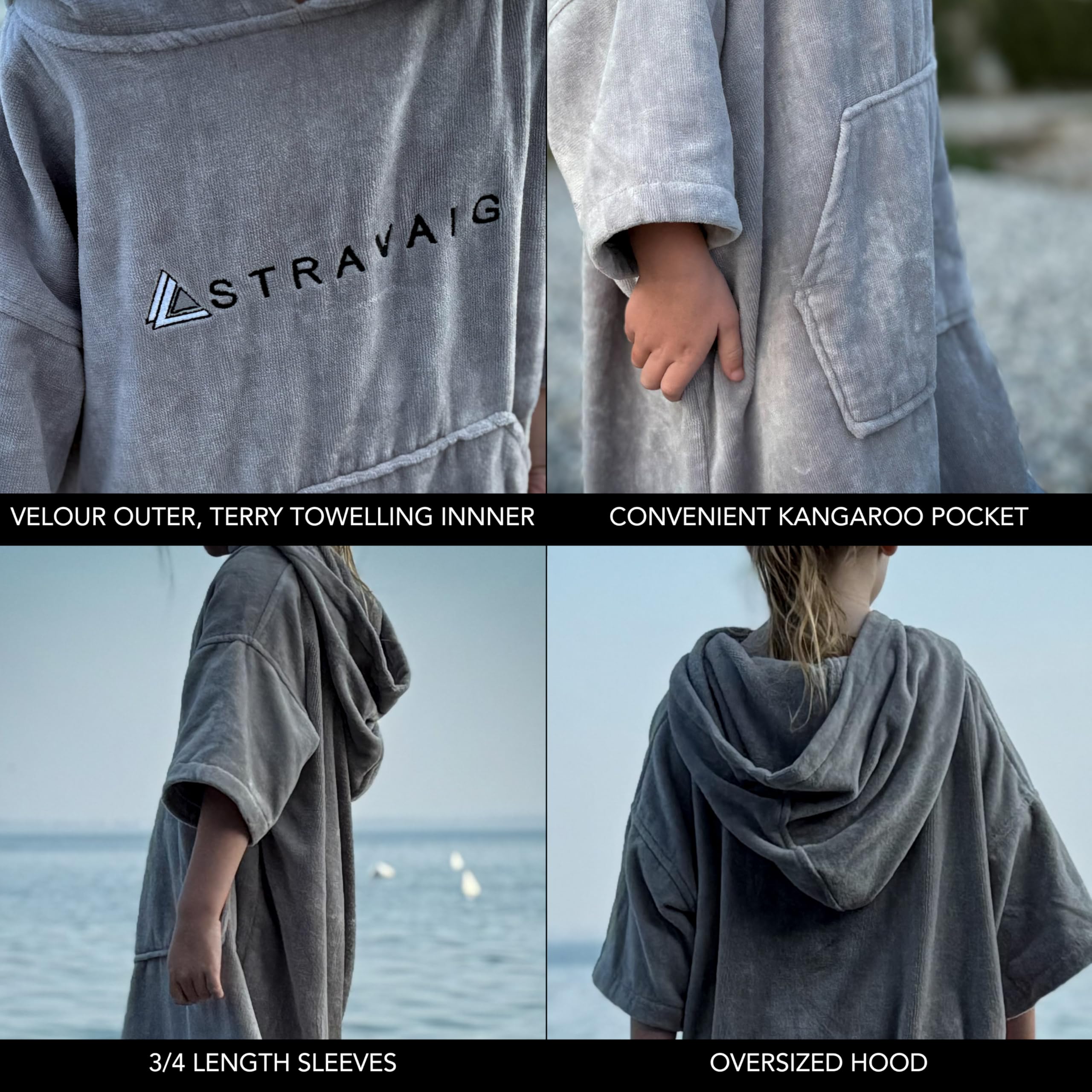 Stravaig Frottee-Poncho für Erwachsene – leicht zu wechselnder Frottee-Bademantel zum Schwimmen, Surfen, Schwimmen in freier Natur, Strand (L-XL)