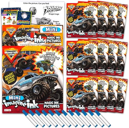 Monster Jam Imagine - Juego de libros para colorear de tinta para niños, paquete de 12 libros para colorear de Monster Jam Monster Truck con