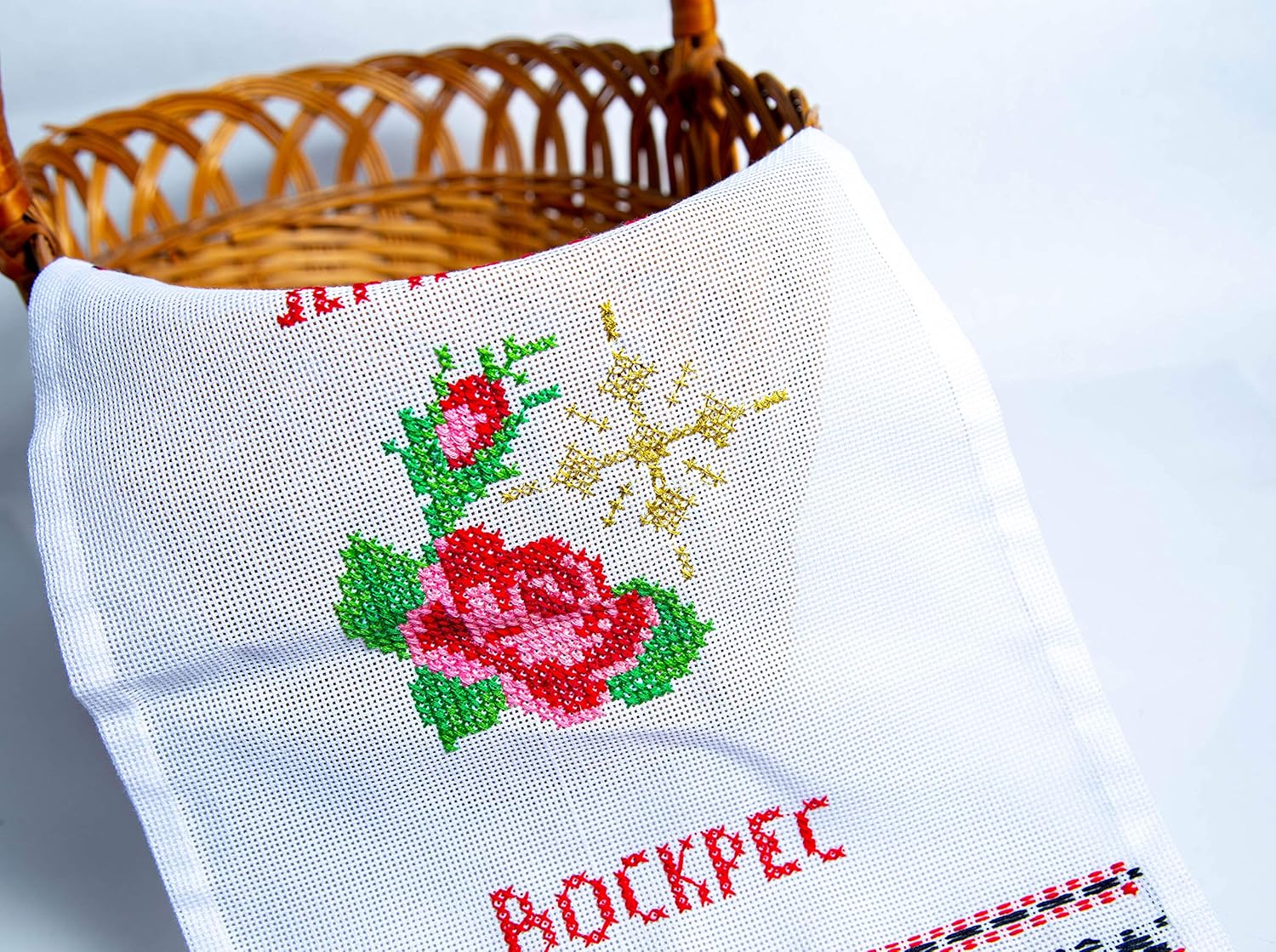 Ukraine Easter Napkin RUSHNYK Hand Cross-Stitch Embroidered Red Rose 26x46 cm / 10.2 x 18.11"