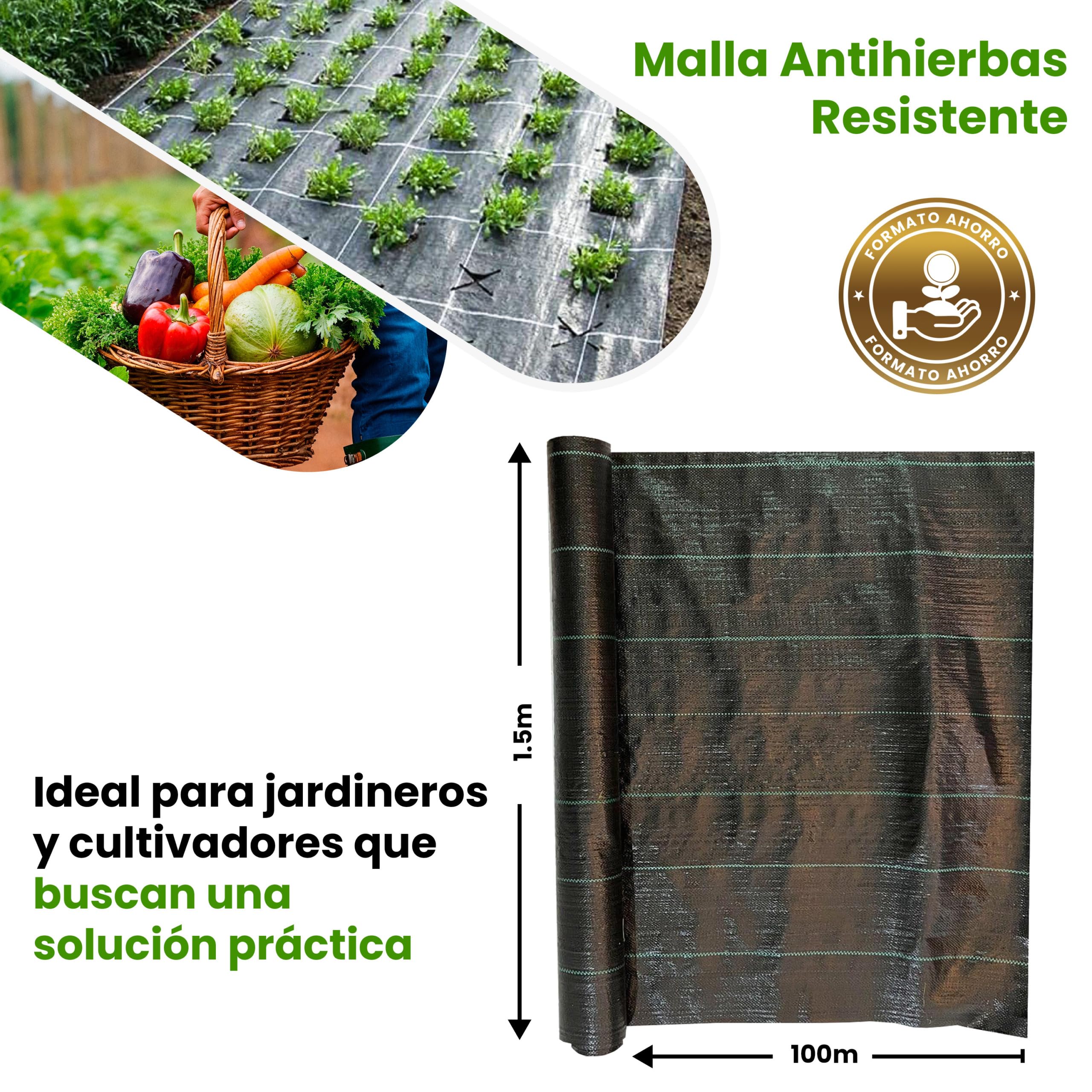 Malla Antihierbas Permeable | Tela Manta Antihierbas Jardín | Rollo1.5x100m