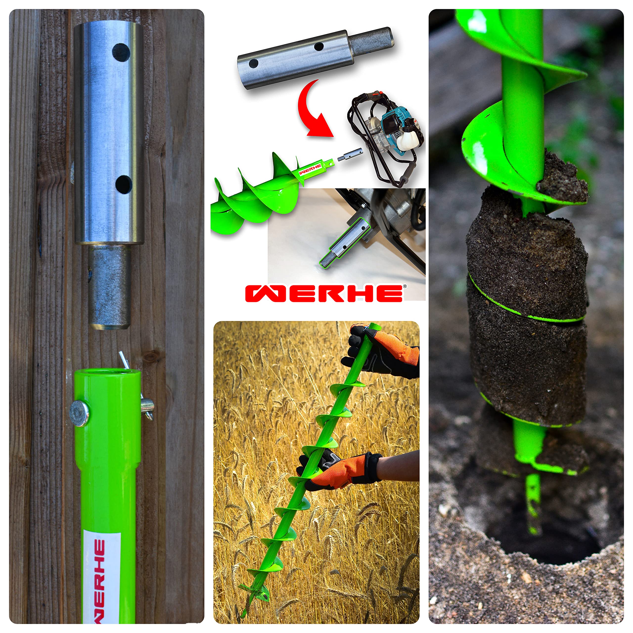 WERHE świder ziemny z podwójną spiralą Ø 250 mm, długość 80 cm | stal, chwyt 20 mm z adapterem 25/20 mm, SDS Max, głębokość robocza 60 cm, ok. 8 kg