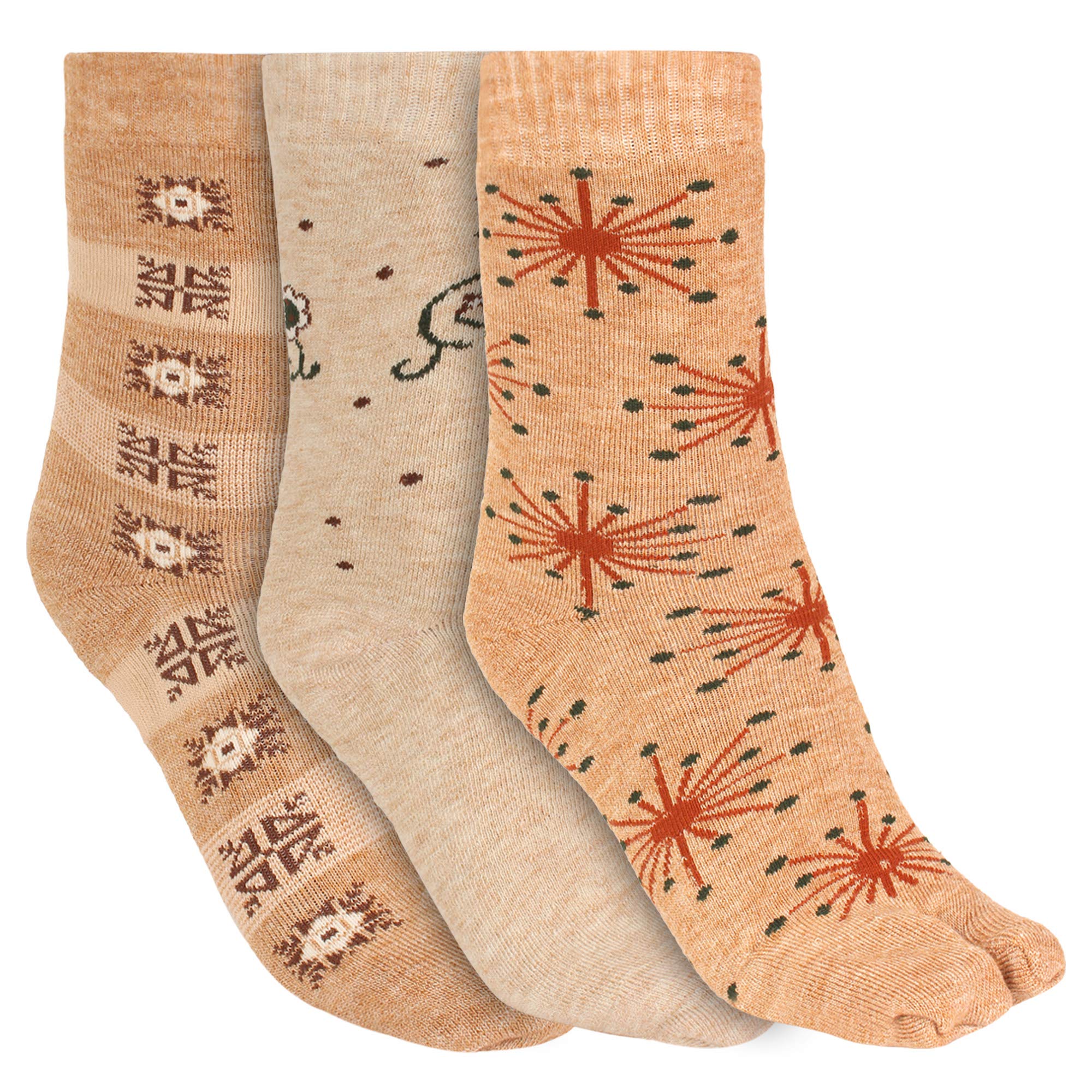 Women's Warm Woolen Calf Length Thumb Socks (Light Brown, Large)- Set of 3 Pairs-image-6