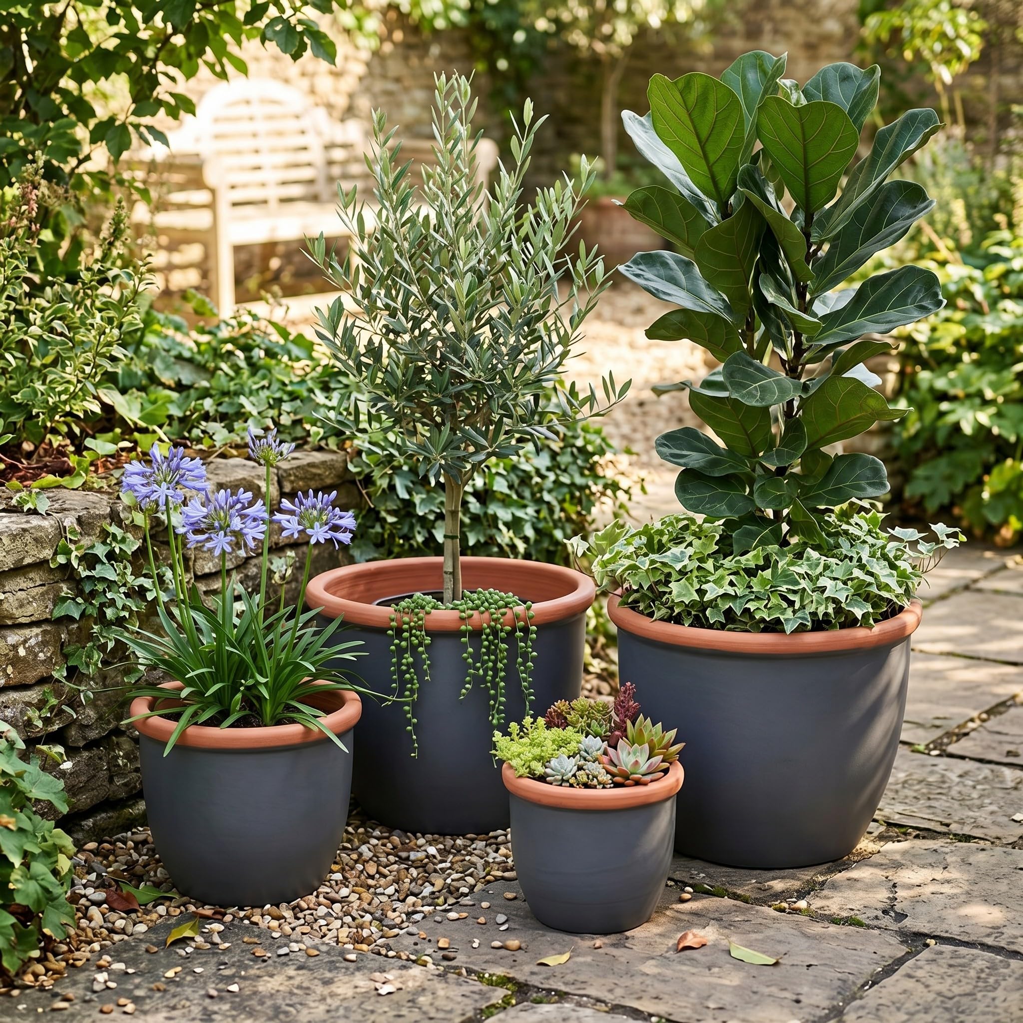 Pot de fleurs en céramique de qualité supérieure pour extérieur et jardin - Résistant au gel avec trou de fond - Fabriqué à la main - Durable et résistant aux intempéries - Anthracite - 36 cm x 28 cm