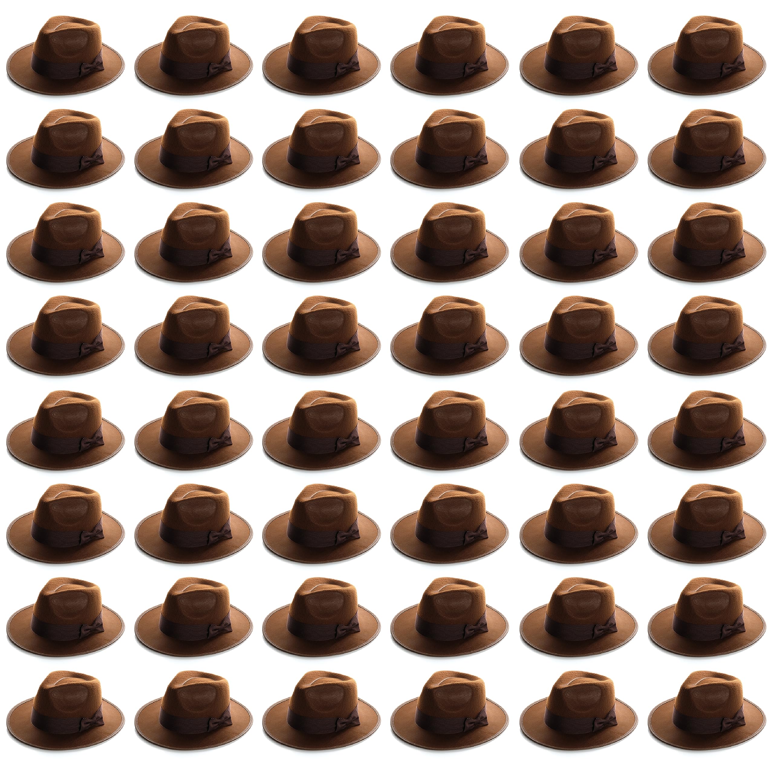 Explorer Hat - Pack of 48 - Brown Fedora With Dark Band - Adults TV Film Fancy Dress Costume Accessory
