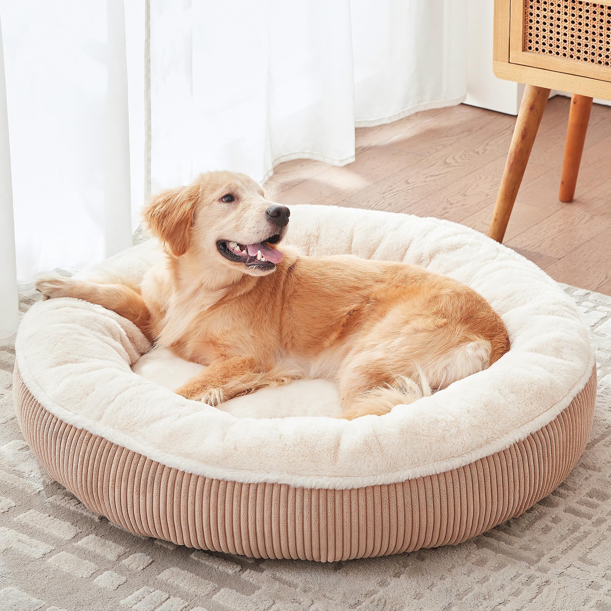 BedStill 36 inches Donut Dog Bed for Large Dogs - Calming Round Pet Bed with Removable Washable Cover