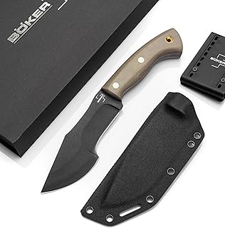 BOKER PLUS® Mini Tracker - small Bushcraft knife with Kydex sheath - fixed outdoor knife - black carbon steel blade in gif...