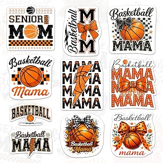 (10PCS 3 Inch) Basketball Mom Stickers Pack, Waterproof Vinyl Decals for Water Bottles, Laptops, Tumblers, and Cars – Cute Orange & Black Basketball Mama Stickers