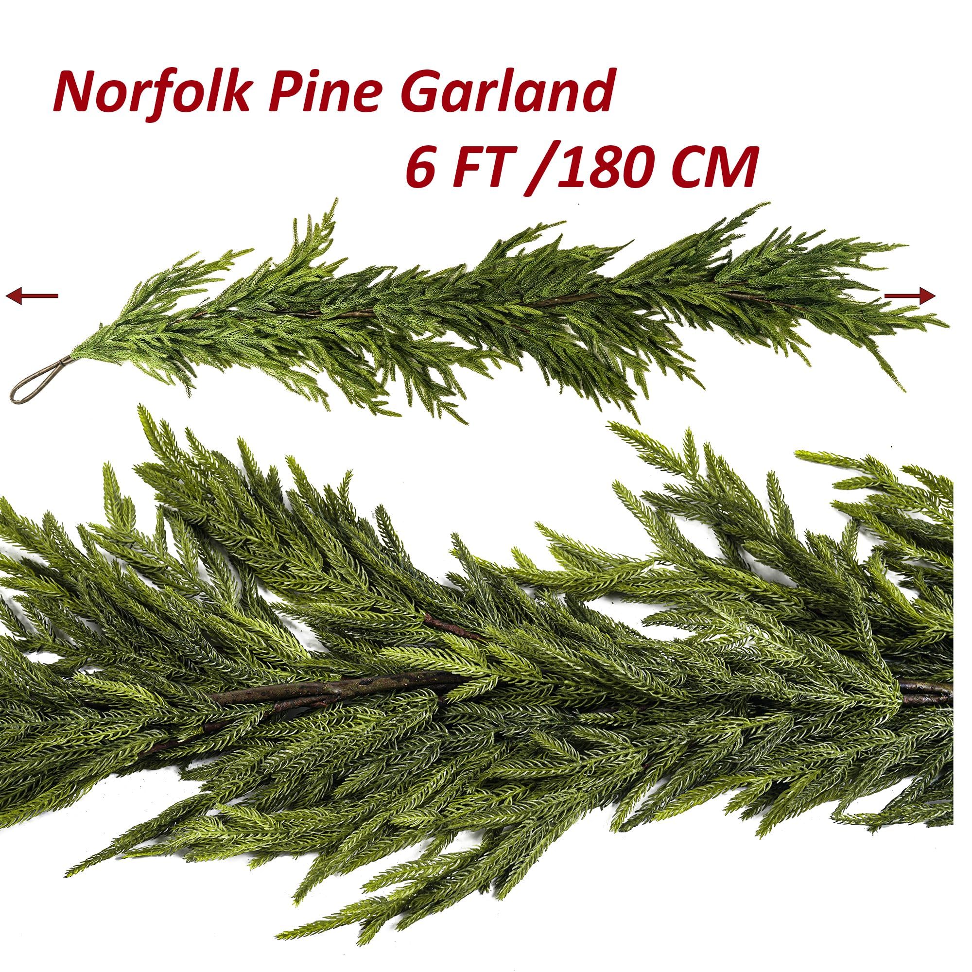 HomeKaren Norfolk Kiefer Girlande 1.8M Real Touch Realistische Weihnachten Kiefer Girlande, Grün Künstliche Weihnachtsdekorationen für Tisch, Mantel, Wand