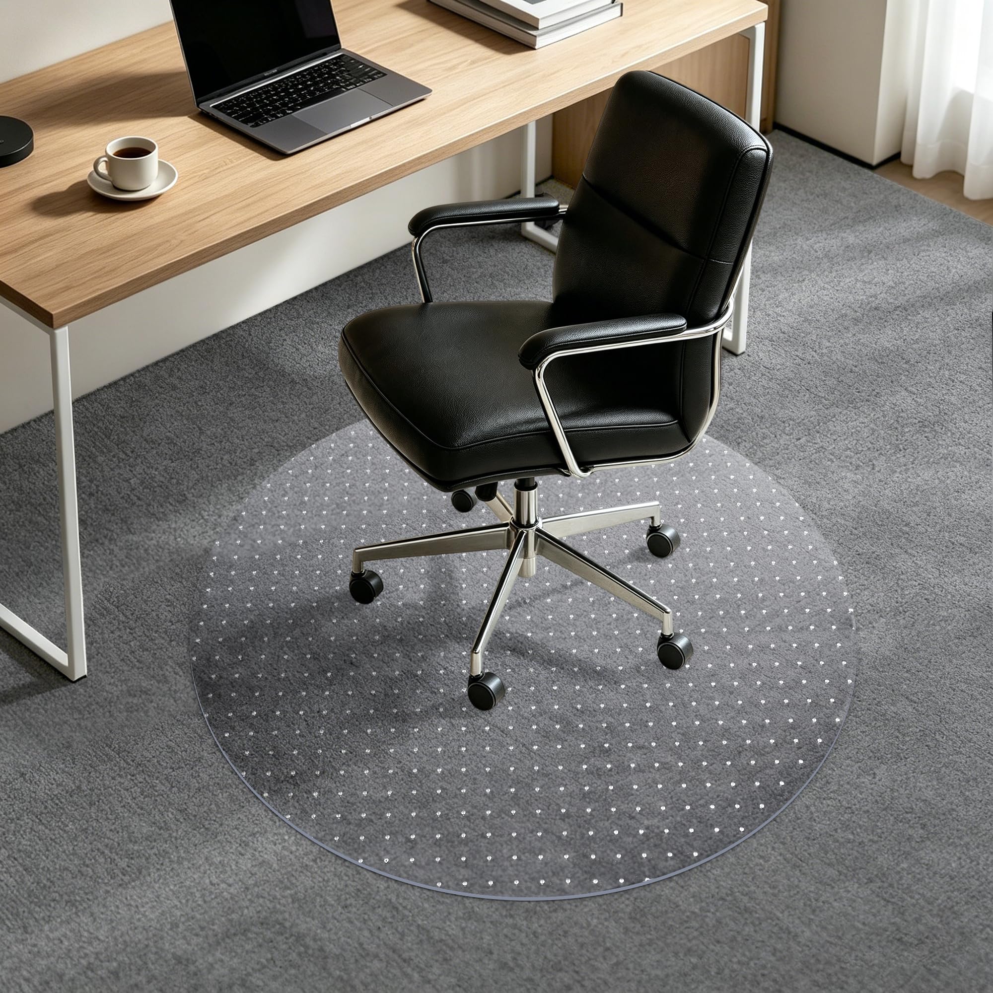 office chair mat for carpet, 36'' x 36'' round clear floor mat for low and no pile carpeted floors, thick and sturdy carpet protector for work, home, gaming, easy glide flat without curling