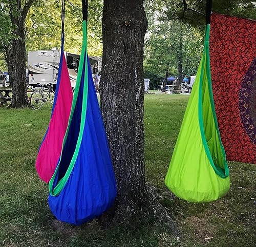 Miniatura 9 de Silla columpio colgante para niños con bolsillo, hamaca colgante, diversión en interiores y exteriores, rincón de relajación, terapia sensorial