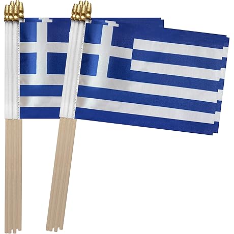 TSMD Greece Stick Flag Greek Small Mini Hand Held Flags for Parties,...
