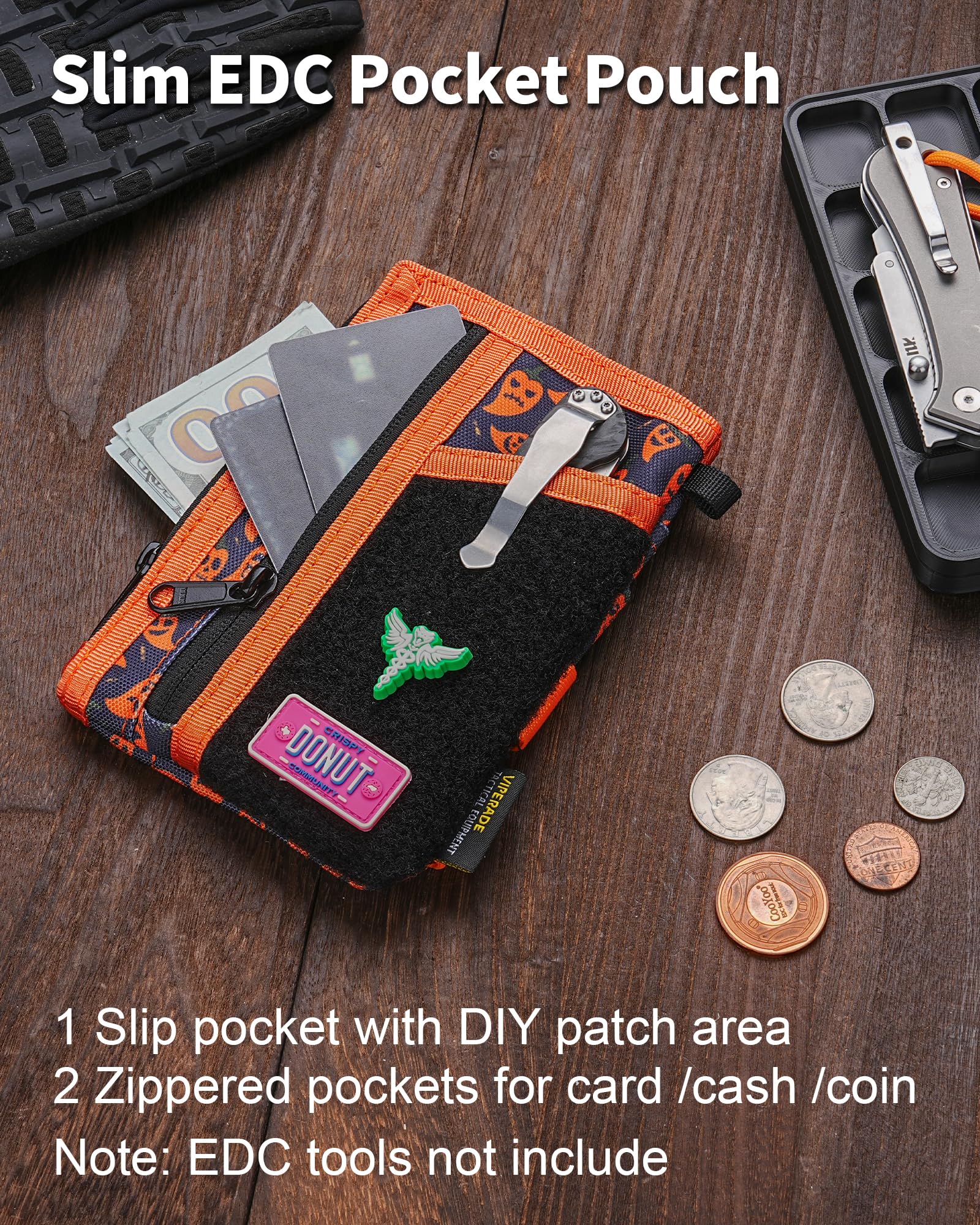VIPERADE VE36 Schlanke EDC Pouch mit DIY Patch-Bereich, Minimalistische Geldbörse für Herren, EDC Tasche Organizer für Multitools