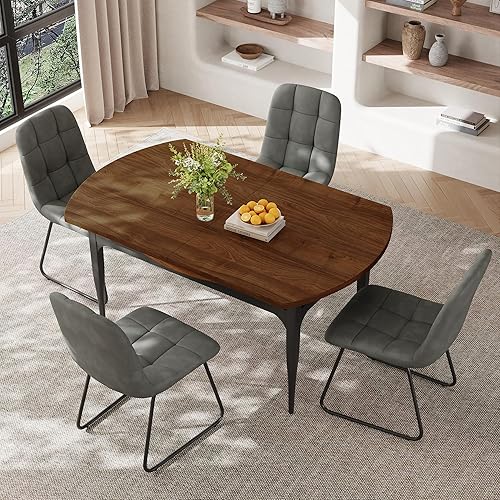 Miniatura 19 de Juego de mesa de comedor plegable expandible, mesa redonda a cuadrada de 55 pulgadas con 6 sillas tapizadas, marco de metal, para comedor