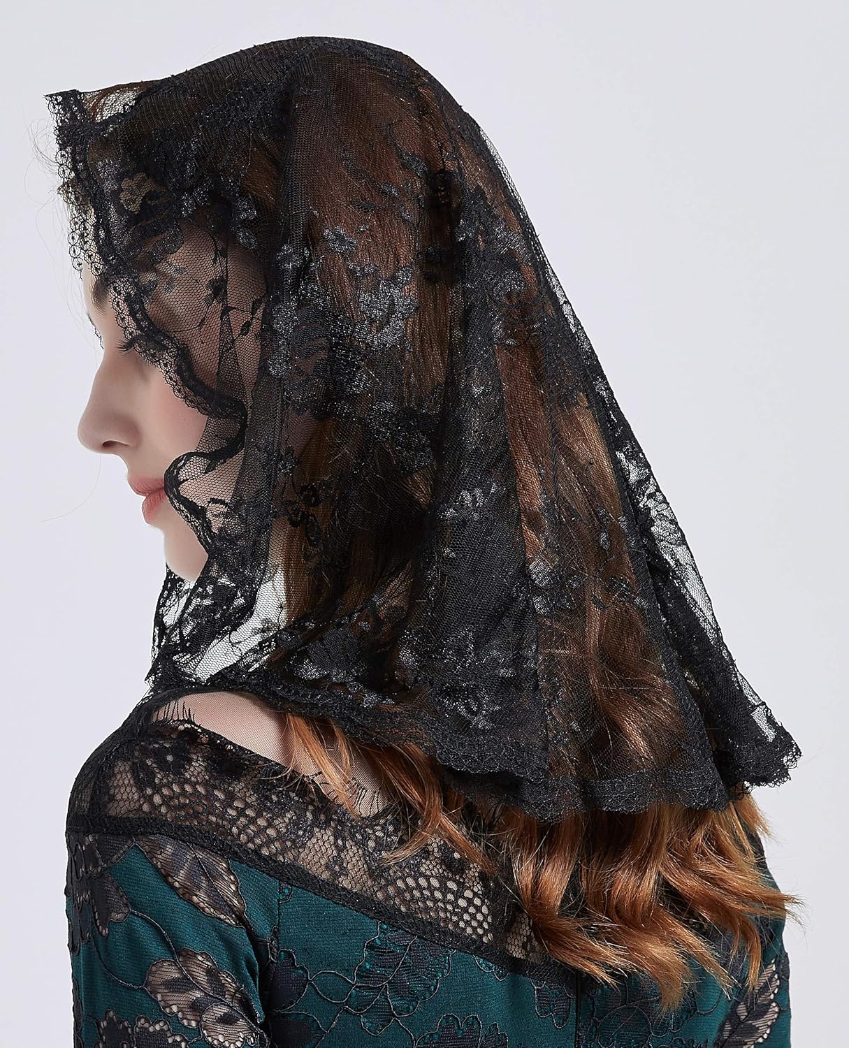 Floral Lace Mantilla veil Head coverings for Church Latin Mass - Image 4