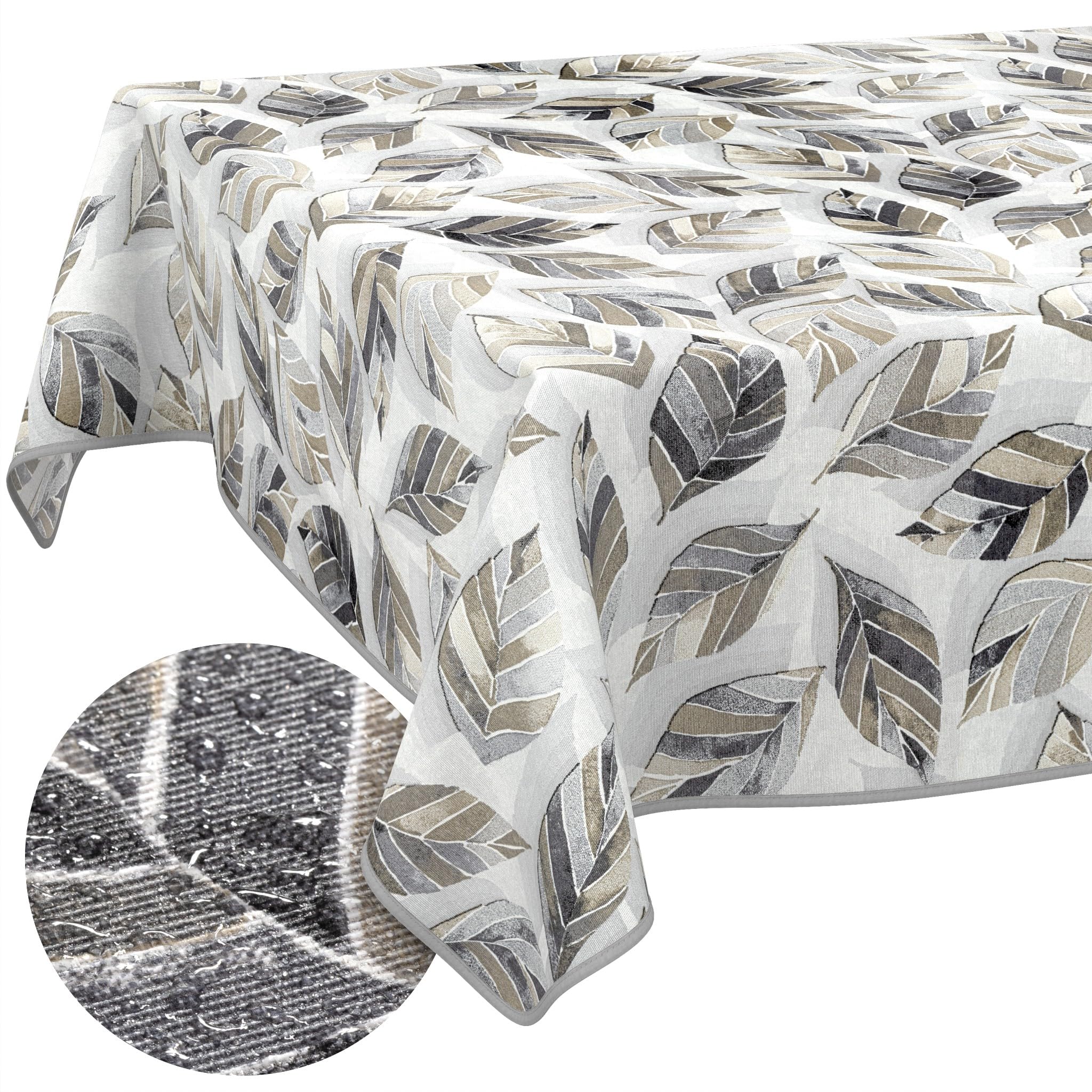 ANRO Washable Tablecloth Leaves Rectangular 140 x 120 cm - Water-Repellent Indoor Outdoor Lotus Effect with Hem