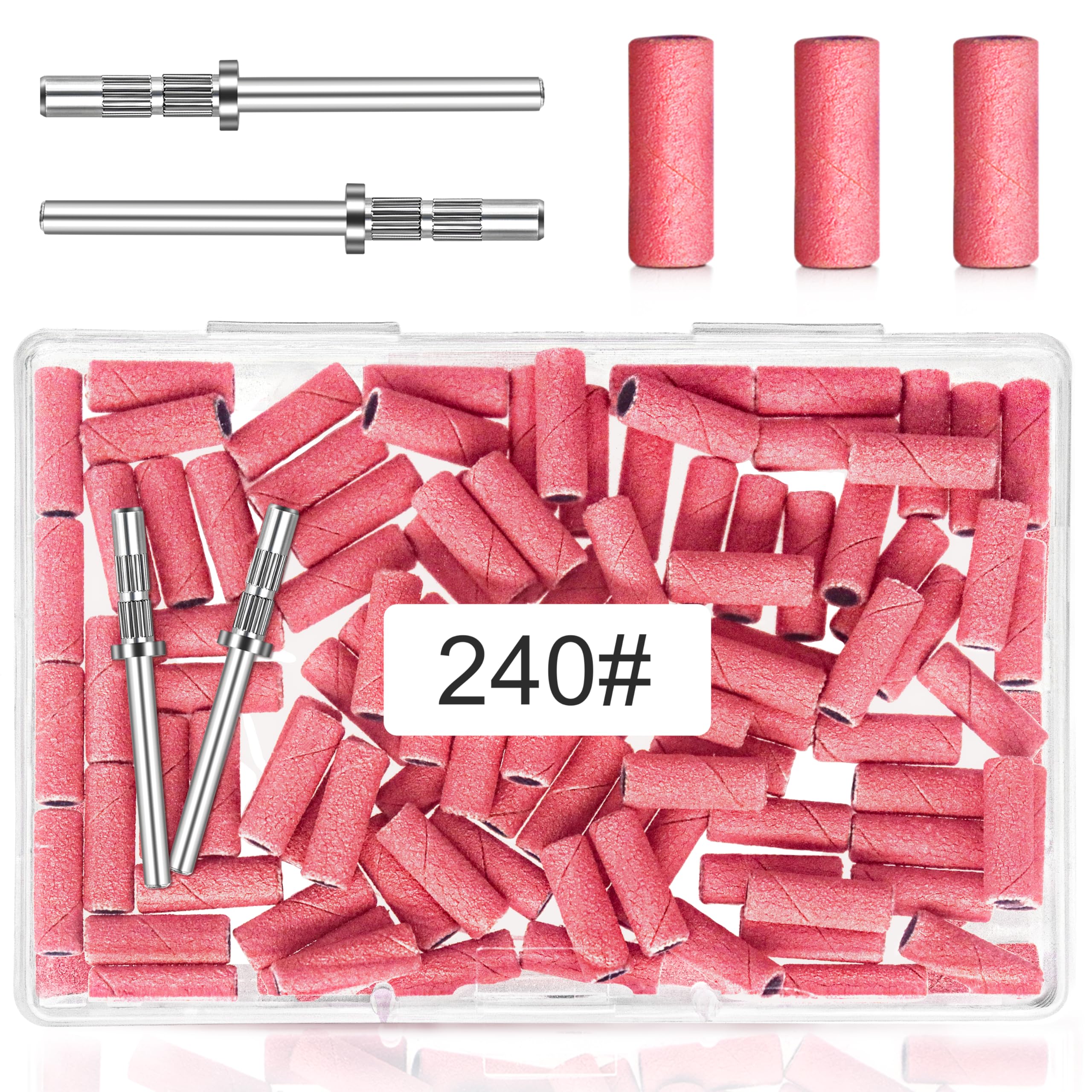 100 Pcs Small Sanding Bands for Nails 240 Grit - Extreme Fine With 3.1MM Mandrel Bit, Upgrade Mini for Natural, Acrylic Gel Manicures and Pedicure