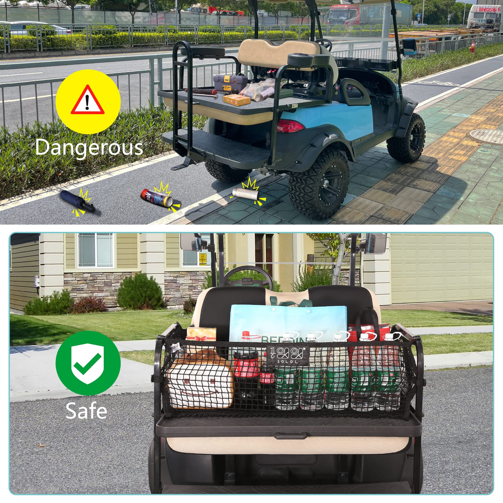 10L0L EZGO Club Car Yamaha - Rete elastica per 4 passeggeri e carrello, organizer per auto, resistente, con ganci