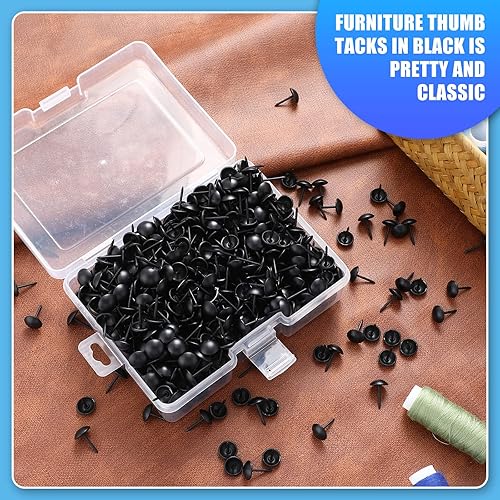 Miniatura 2 de Tachuelas de tapicería negras, tachuelas decorativas para muebles de 716 pulgadas, tachuelas negras para el pulgar, clavos de tapicería con caja de