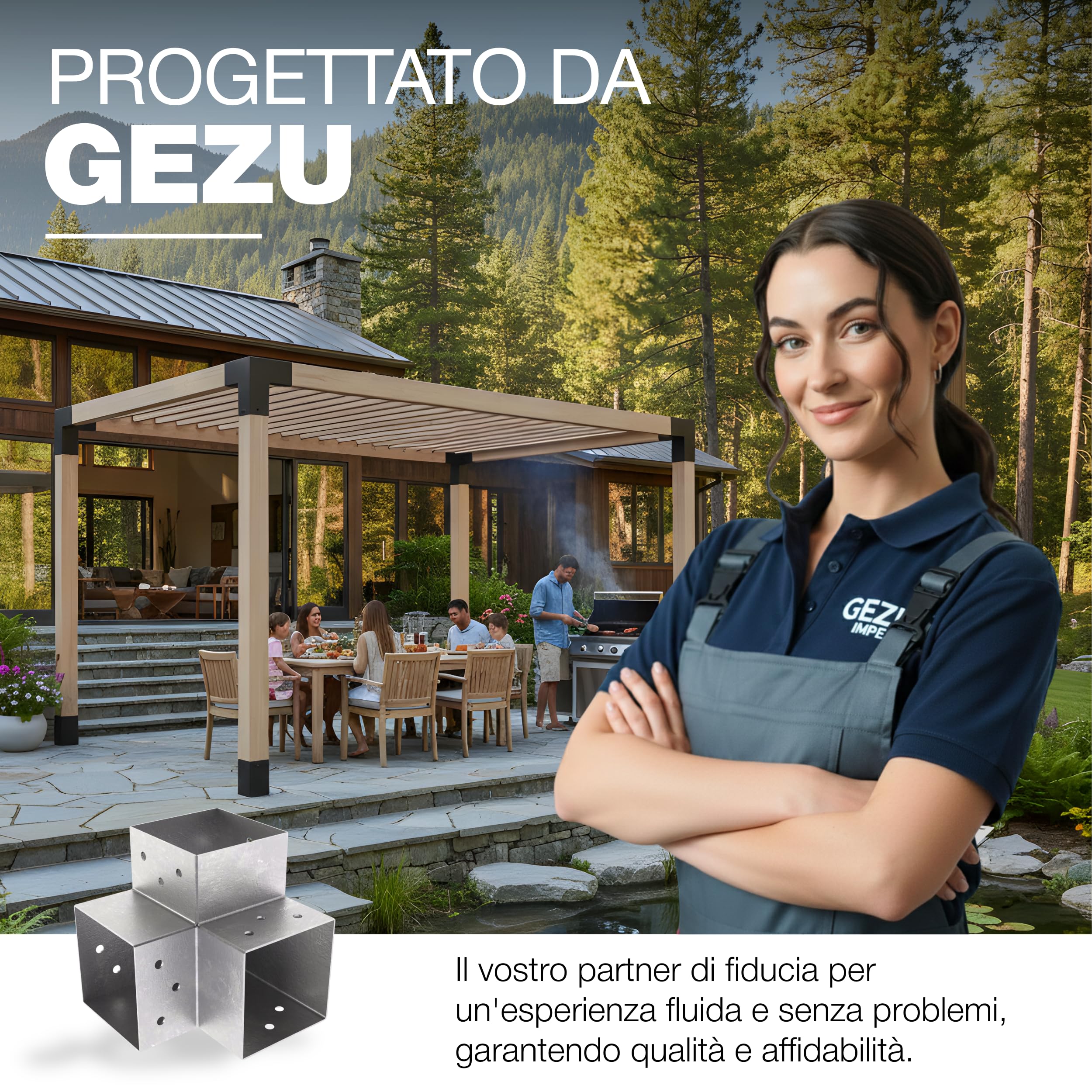 GeZu Impex Connettore per Palo Y 81x81 mm Set di 8 Zincato a Caldo Pergola Connettore d’Angolo a 3 Vie a 90° Padiglione Fai-da-te Supporto per Lavori Legno