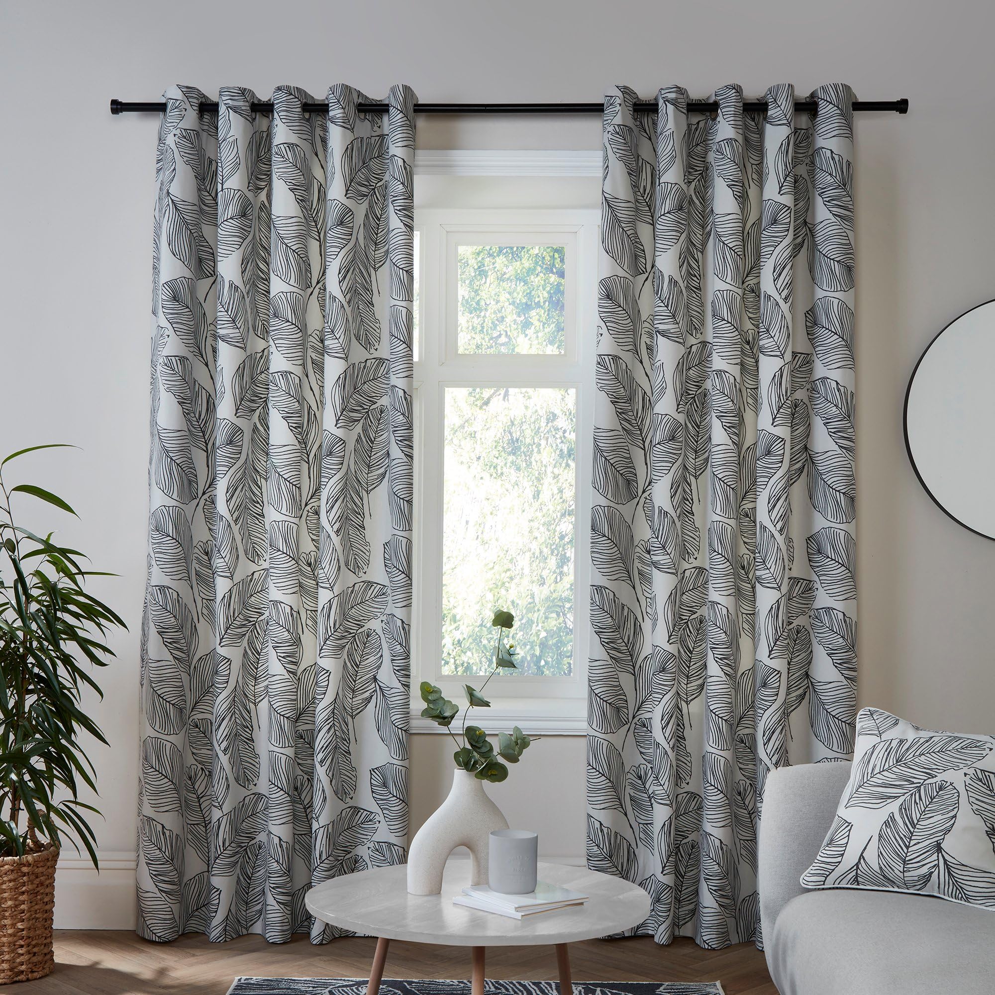 Fusion 66" Width x 90" Drop (168 x 229cm), White & Black Leaf
