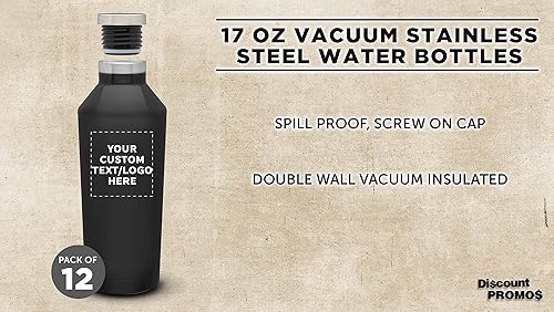 Miniatura 3 de DISCOUNT PROMOS Botellas de agua personalizadas de acero inoxidable de 17 onzas, juego de 12, paquete personalizado a granel, doble pared, perfectas