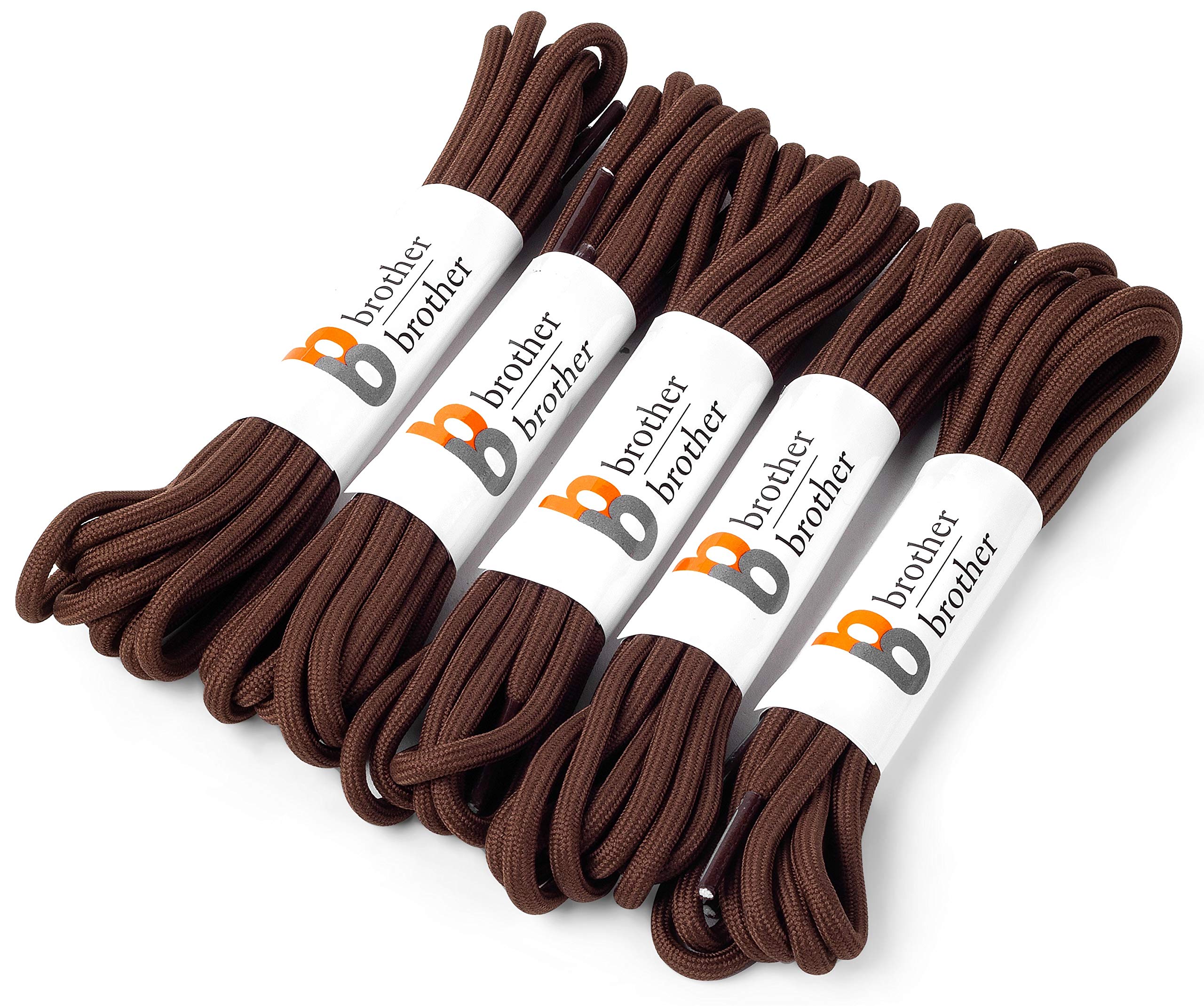 BB BROTHER BROTHER Cordones para botas (5 pares) de cordones redondos resistentes y duraderos para botas de trabajo, senderismo y caminata, Marrón, 55'' Inches (140CM)