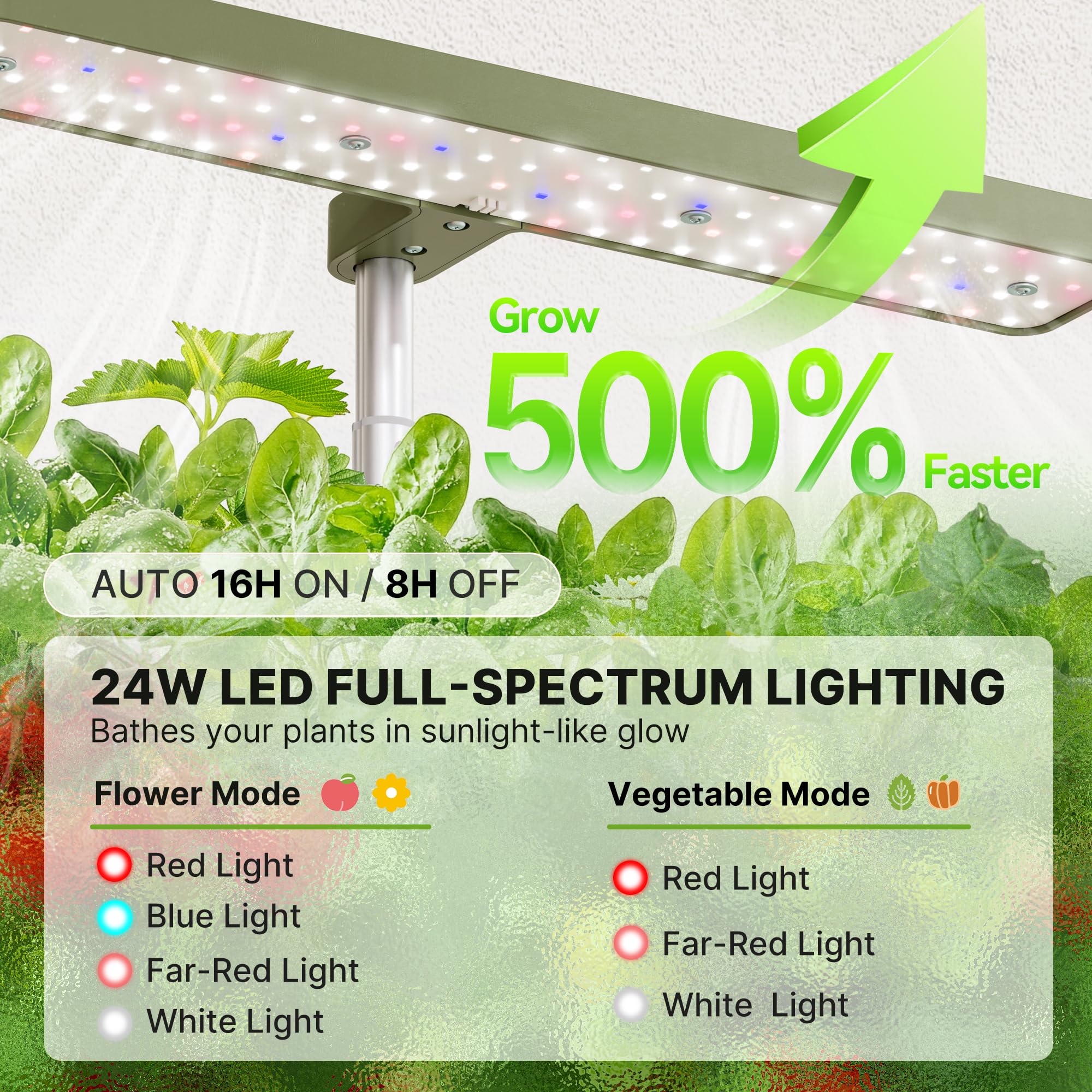 SUNCOZE Hydroponics Growing System Kit 12 Pods, 24W LED Grow Light Indoor Garden, 4L Water Tank with Quiet Pump, Adjustable Height Herb Garden Planter Indoor Kit, Gardening Gifts,: Green