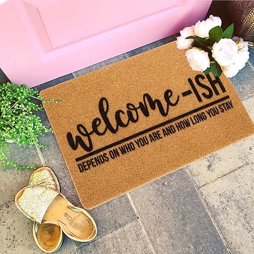 Miniatura 7 de Divertidos tapetes antideslizantes de fibra de coco de bienvenida, 17 x 30 pulgadas, tapete de entrada de bienvenida para puerta delantera, tapete