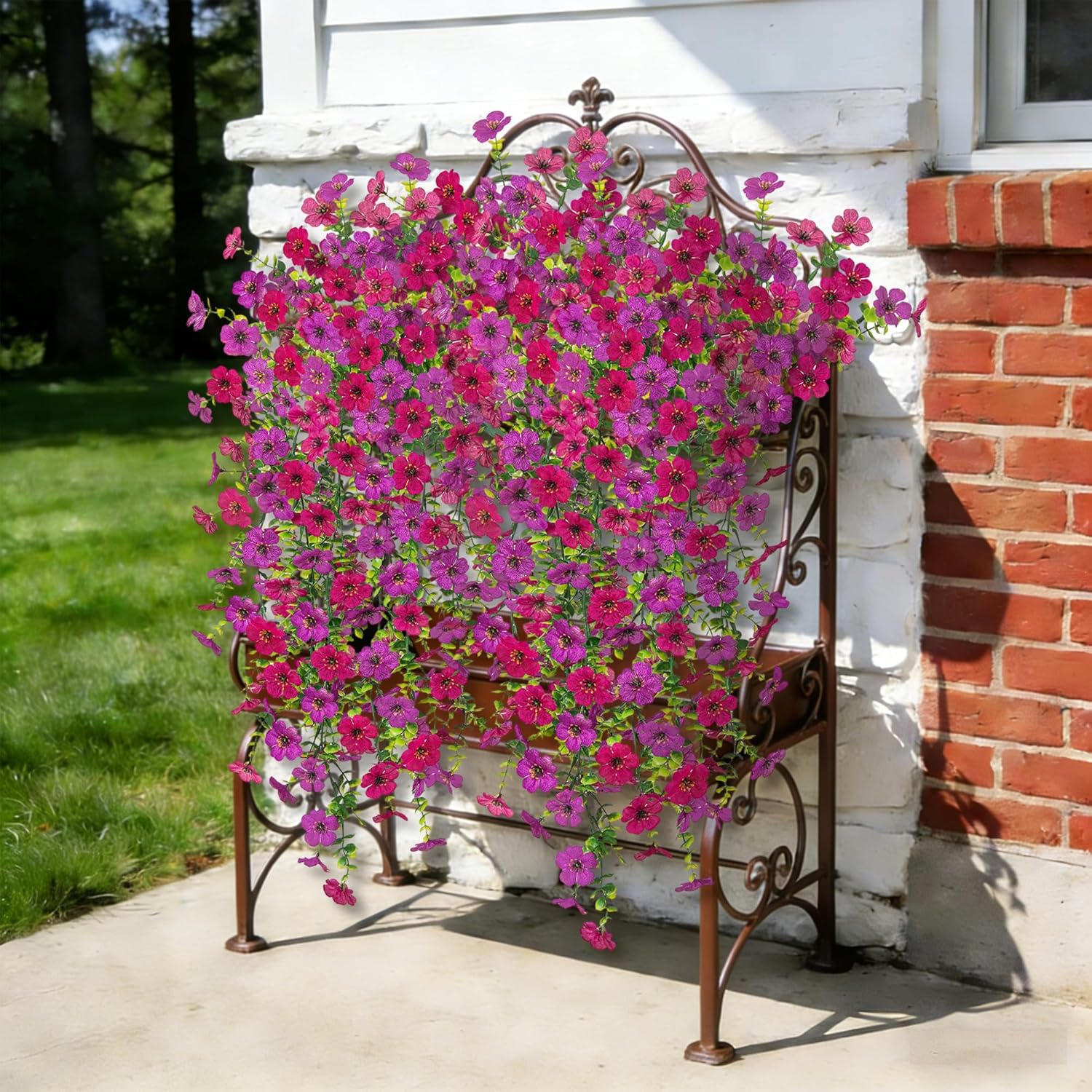 2Pcs Fake Hanging Flowers for Outdoor Decoration Artificial Hanging Flowers Realistic Daisy Plants UV Resistant, Faux Silk Flower for Porch Patio Window Box Outside Decor(Fuchsia Purple) - Image 7