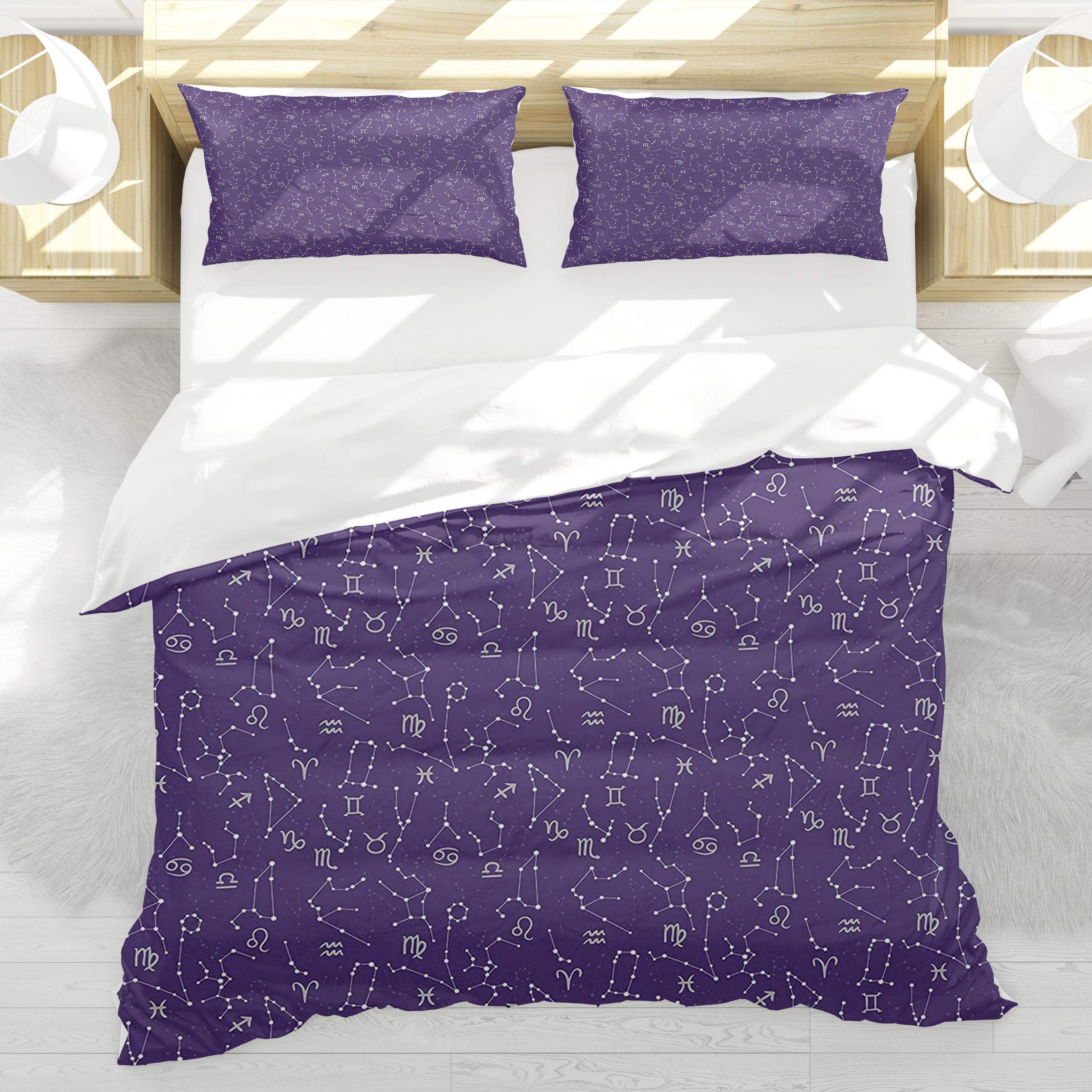Housse de couette 140x200cm astrologique grise avec 2 taies 50x75cm