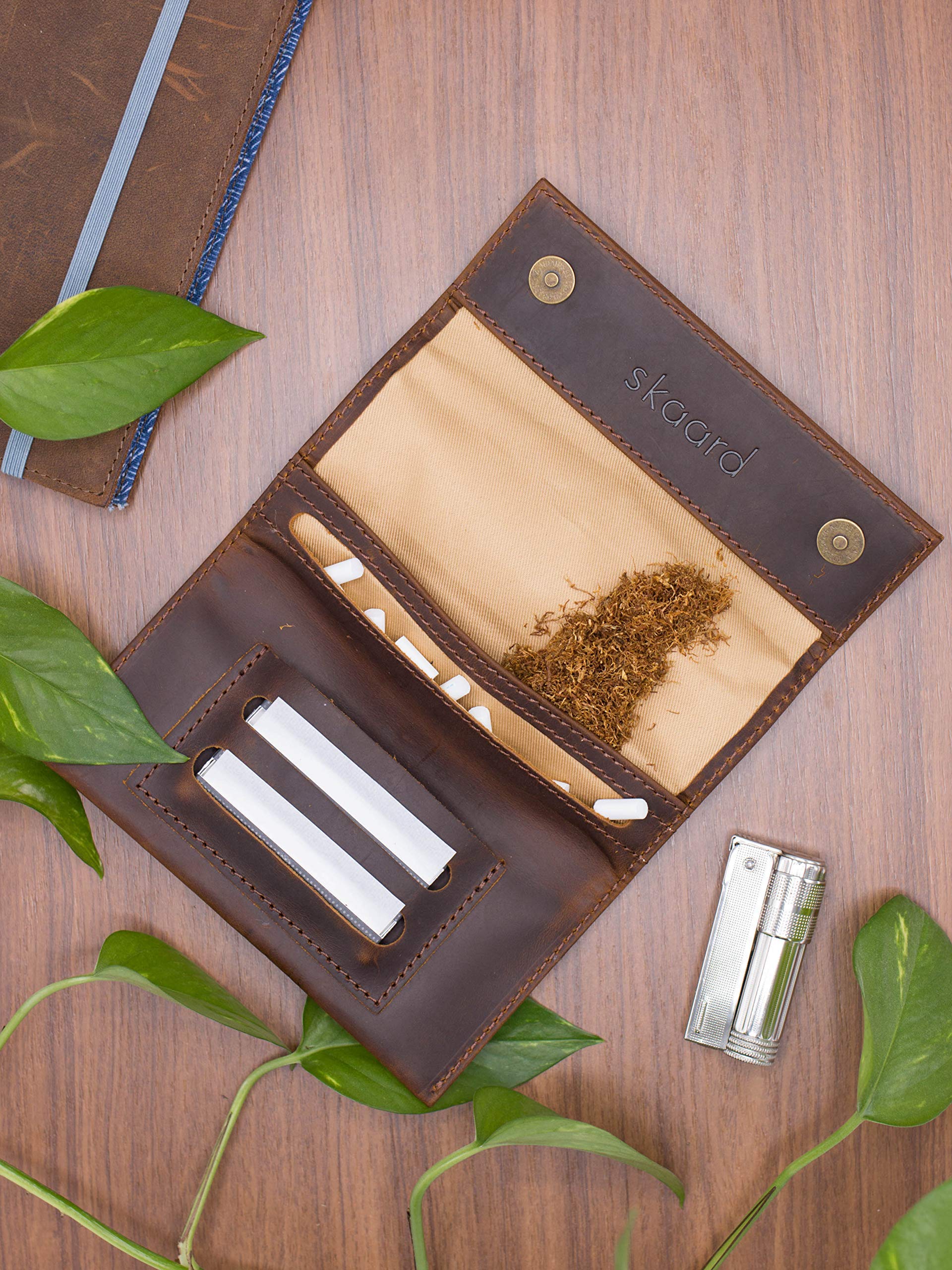 skaard Tabaktasche Leder, Braun, Tabakbeutel mit Taschenaschenbecher