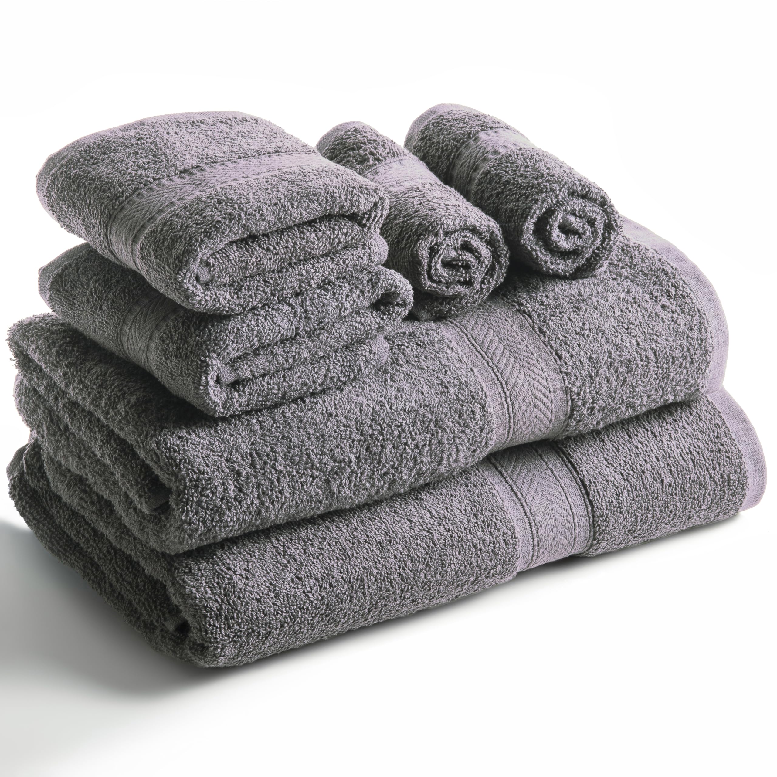 SweetNeedle 6 Piece Towel Set - 2 Bath Towels, 2 Hand Towels and 2 Washcloths Cotton Daily Use Hotel Spa Quality Soft Highly Absorbent Quick Dry Light Weight (Charcoal Grey)