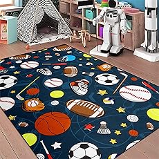 Sports Balls Rug for Bedroom - Black Balls Rug for Boys Kids Room Sports Carpet Rugs, 3'×5'