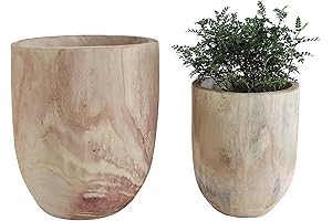 Set of 2 Sizes Creative Co-op Rounded Paulownia Wood Pots