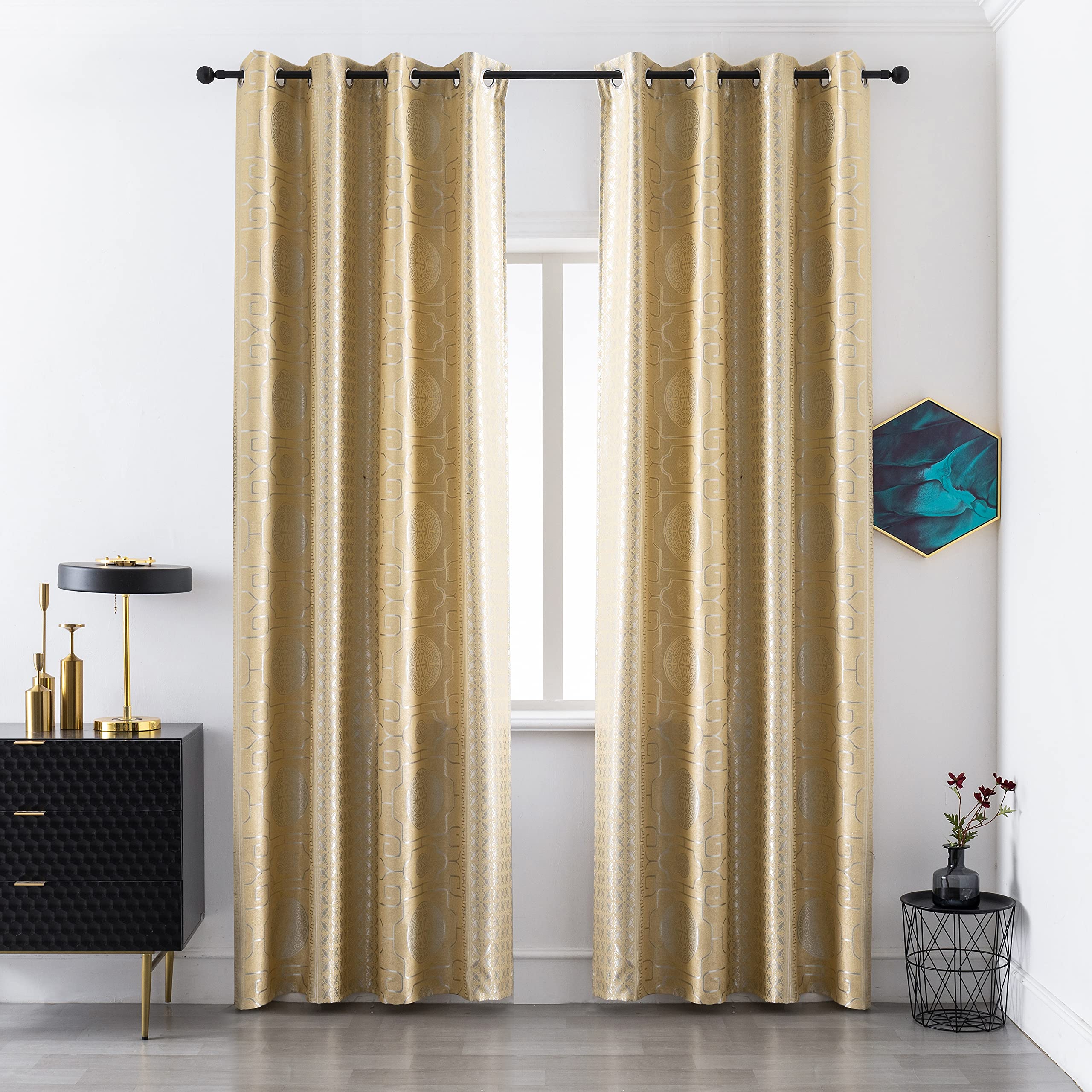 MYRU Set di 2 tende oscuranti a righe lussuose per camera da letto e soggiorno (blu navy e oro, 5,1 x 167,6 x 213,3