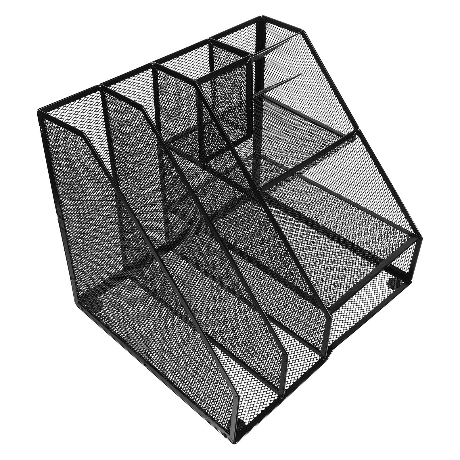 KICHOUSE Desktop Dokumentensortierer mit 2 Fächern und 3 Ebenen aus Eisen Schwarzer Linkseitiger Stiftehalter Robuster und Multifunktionaler Schreibtisch Organizer für Büro