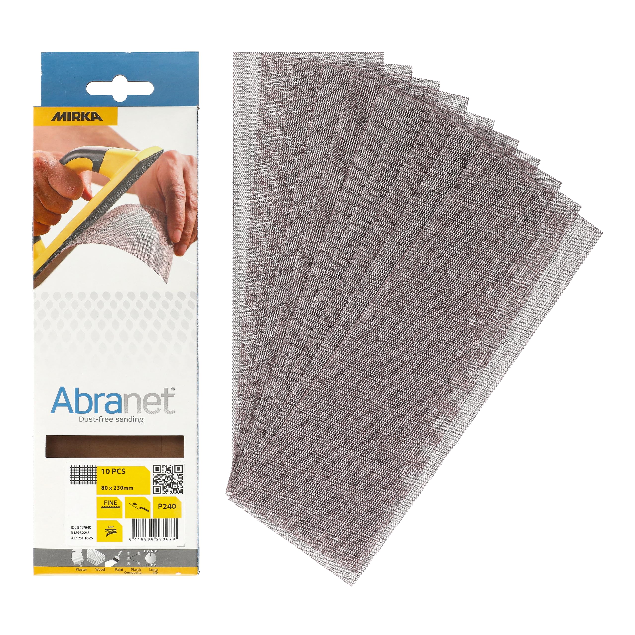 Mirka Abranet sanding strips 80x230mm Hook & Loop Grit P240 10 pcs